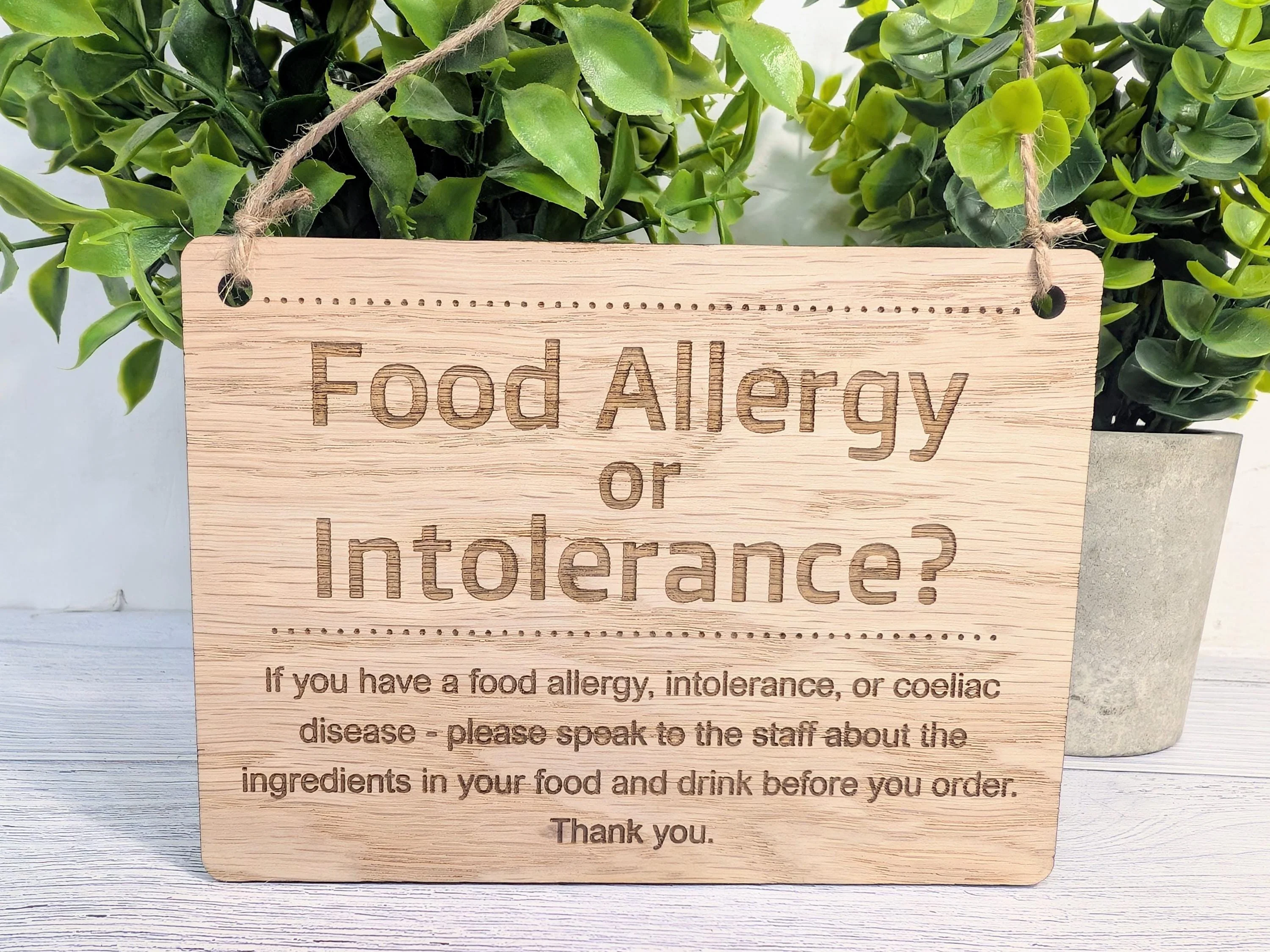 Food Allergy Notice Wooden Sign – Oak Veneer Allergy Info Sign – Coeliac & Allergy Warning – Wood Cafe, Restaurant, Pub Safety Signage - Image 2