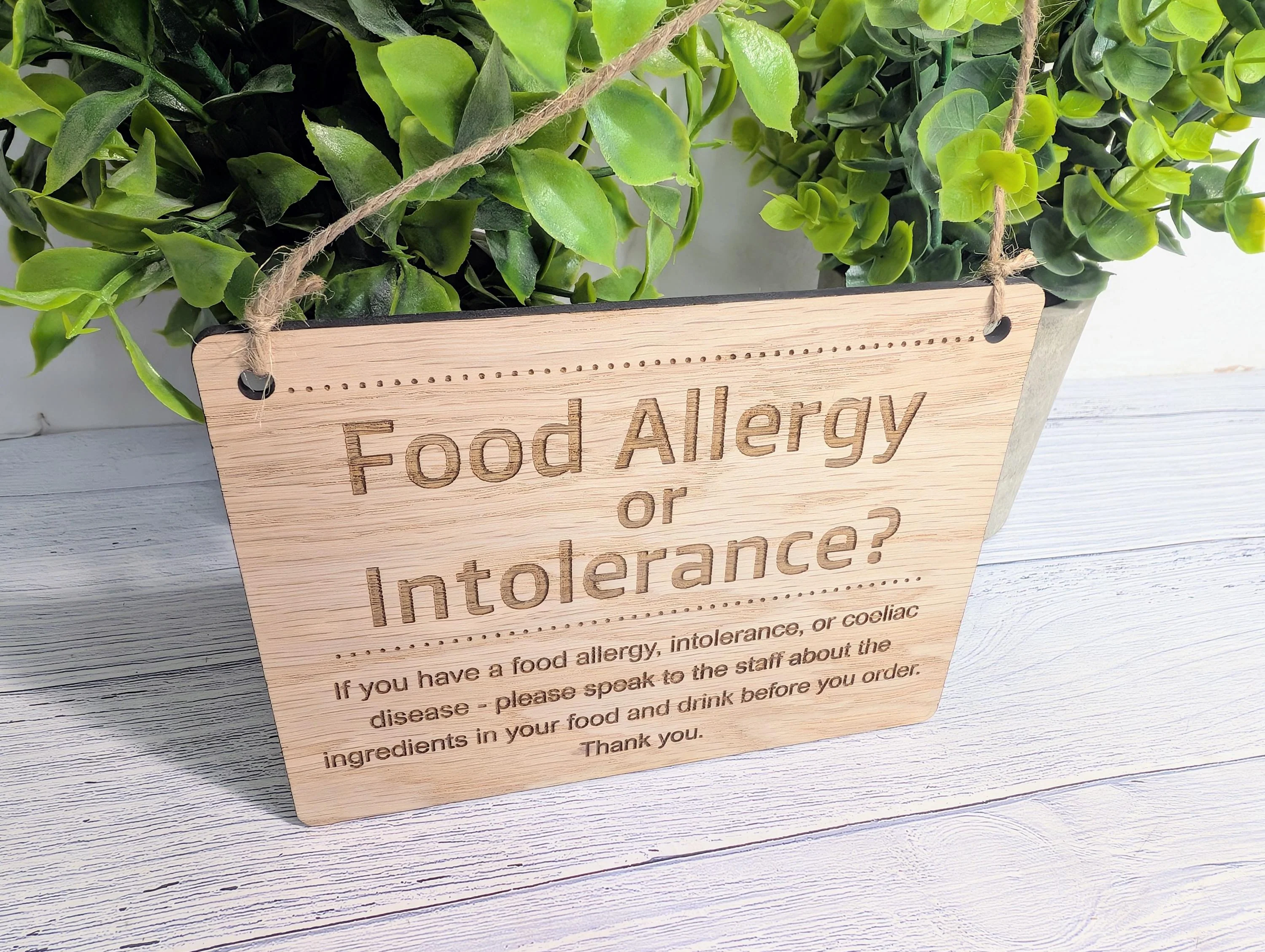 Food Allergy Notice Wooden Sign – Oak Veneer Allergy Info Sign – Coeliac & Allergy Warning – Wood Cafe, Restaurant, Pub Safety Signage - Image 3
