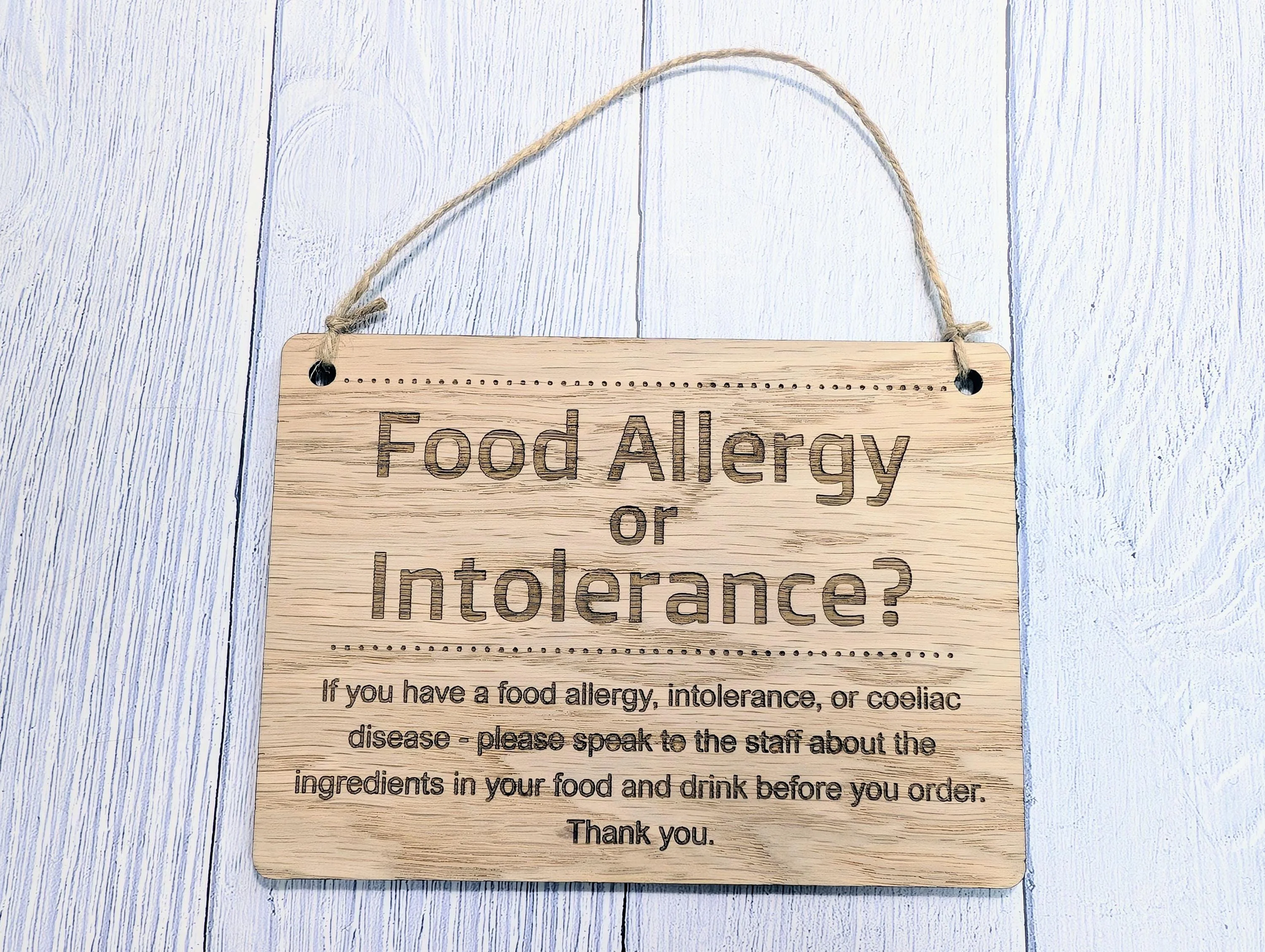 Food Allergy Notice Wooden Sign – Oak Veneer Allergy Info Sign – Coeliac & Allergy Warning – Wood Cafe, Restaurant, Pub Safety Signage - Image 4