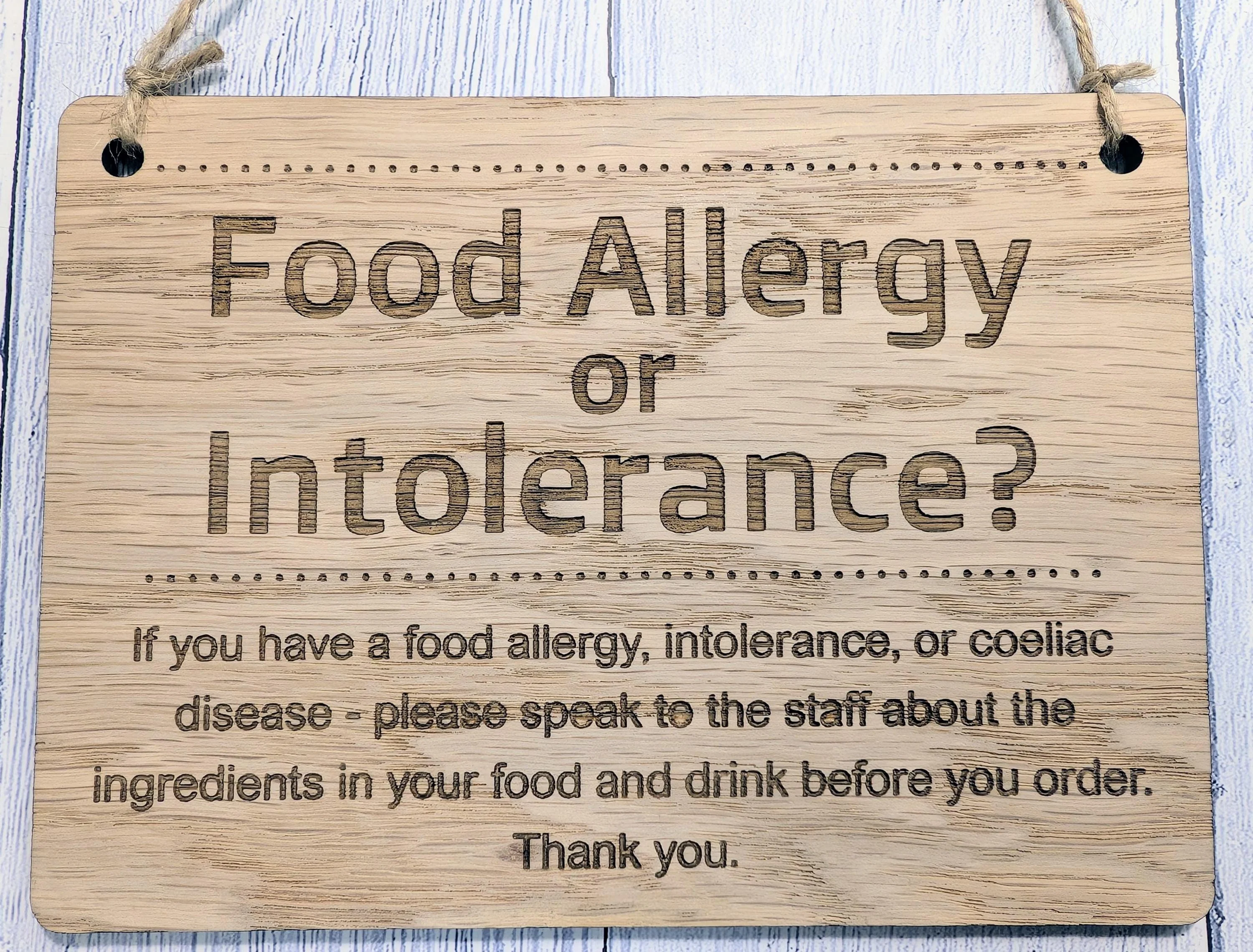 Food Allergy Notice Wooden Sign – Oak Veneer Allergy Info Sign – Coeliac & Allergy Warning – Wood Cafe, Restaurant, Pub Safety Signage - Image 5