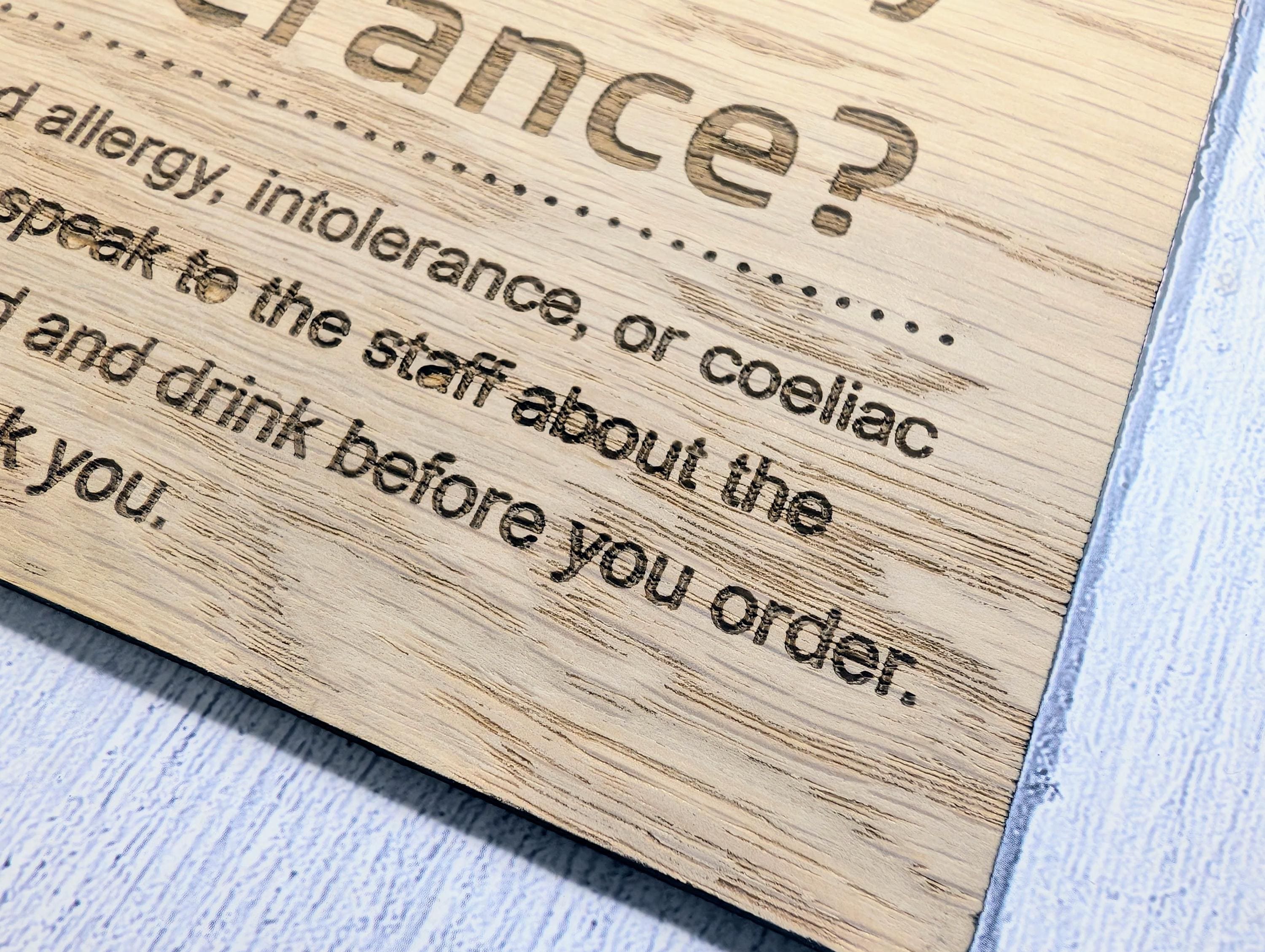 Food Allergy Notice Wooden Sign – Oak Veneer Allergy Info Sign – Coeliac & Allergy Warning – Wood Cafe, Restaurant, Pub Safety Signage - Image 7