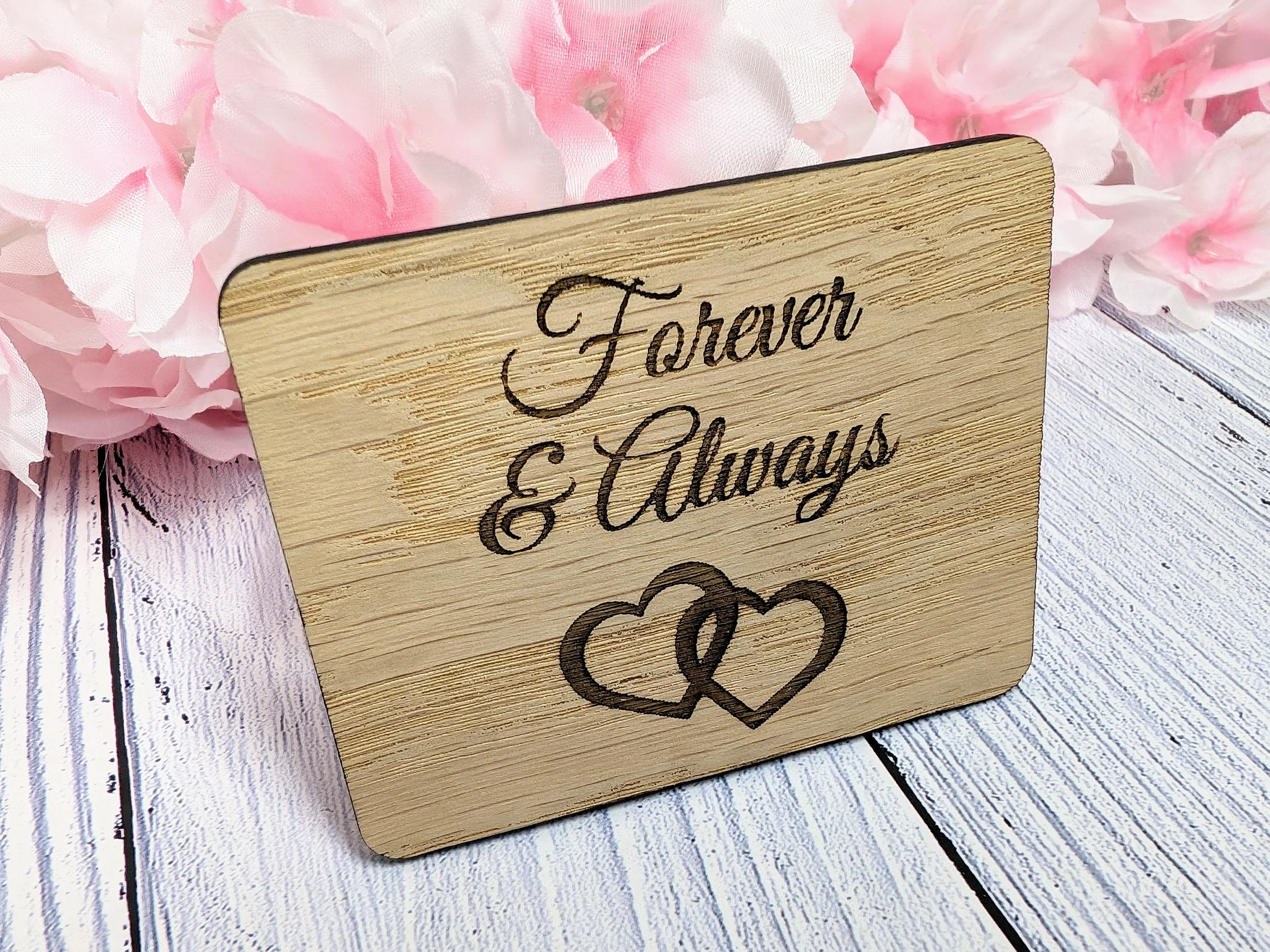 Forever & Always - Wooden Fridge Magnet with Interlocking Hearts - Romantic Gift - Image 3