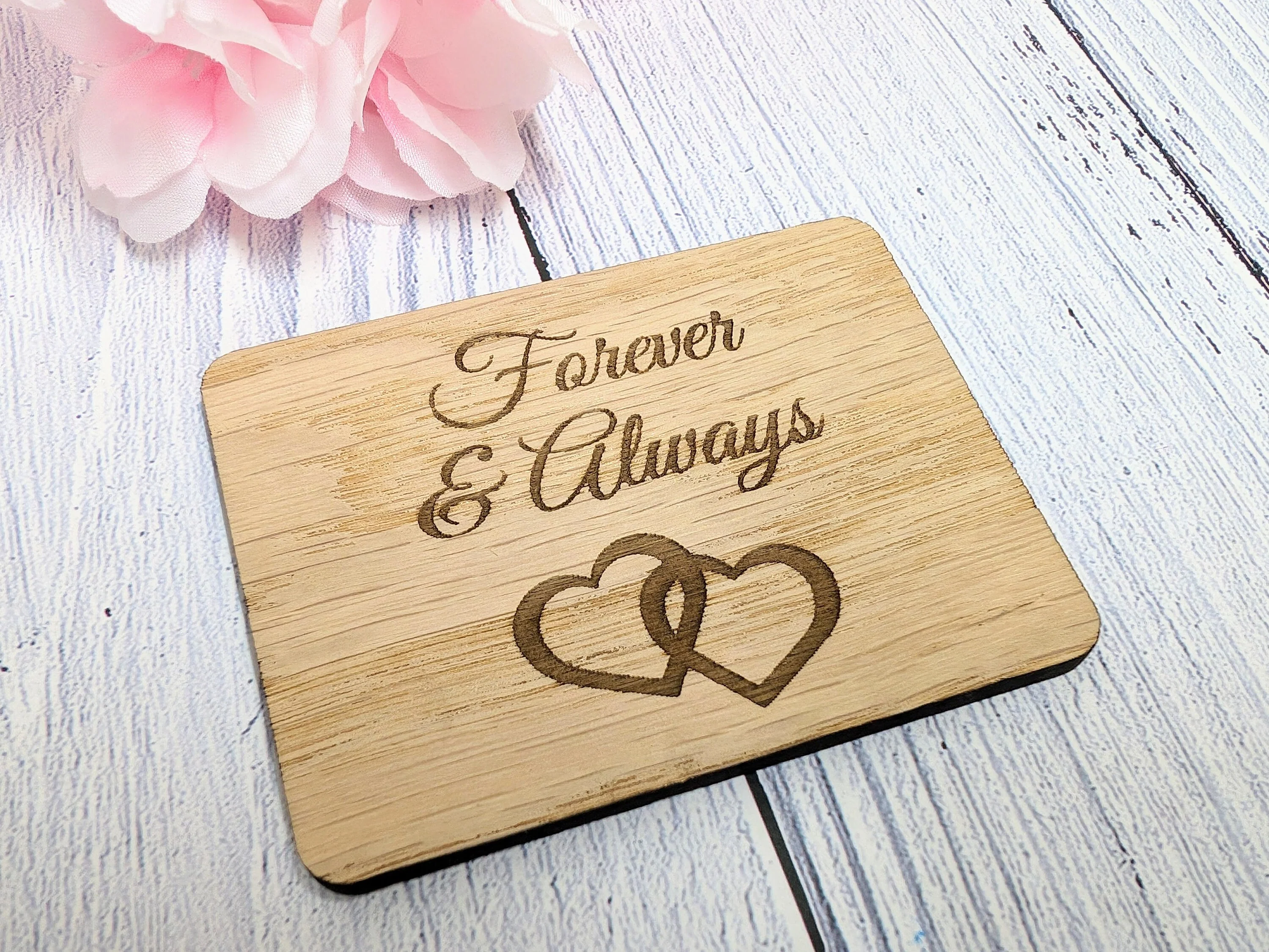 Forever & Always - Wooden Fridge Magnet with Interlocking Hearts - Romantic Gift - Image 5