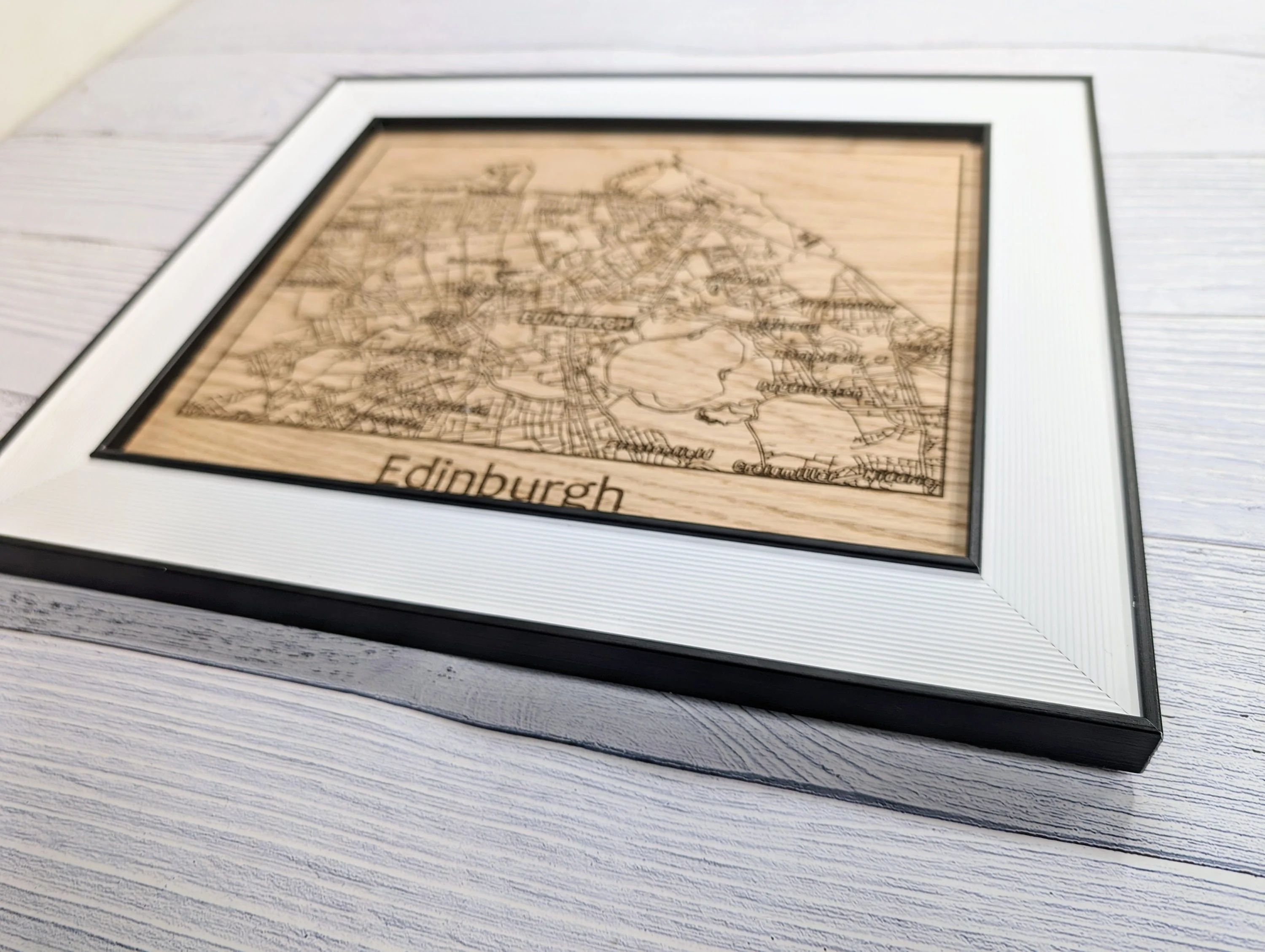 Framed Wooden Edinburgh Map - Oak Cityscape Art, Table/Wall Decor | 253x202mm, Monochrome Frame, Scottish Capital - Image 3
