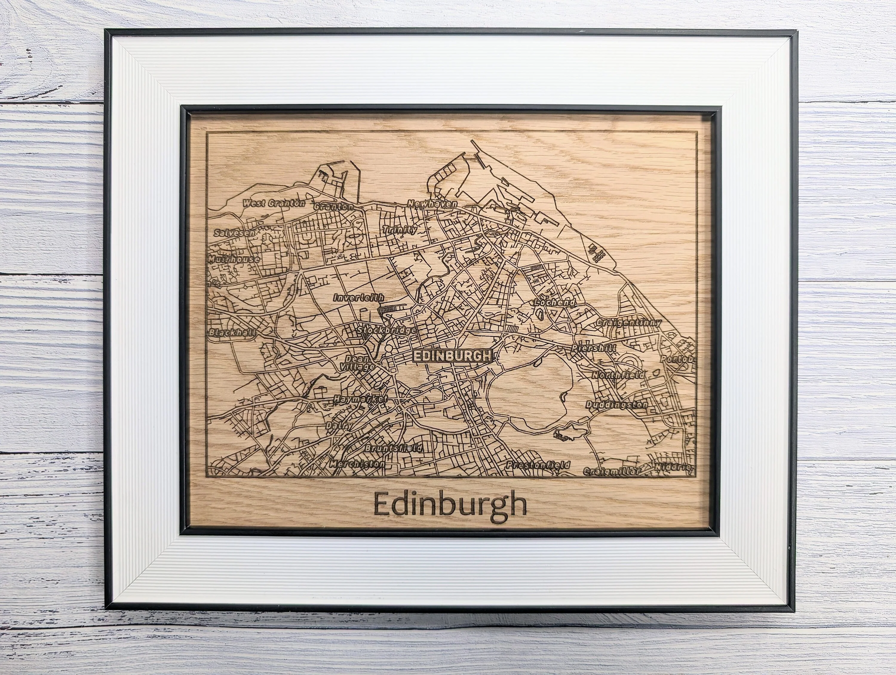 Framed Wooden Edinburgh Map - Oak Cityscape Art, Table/Wall Decor | 253x202mm, Monochrome Frame, Scottish Capital - Image 5