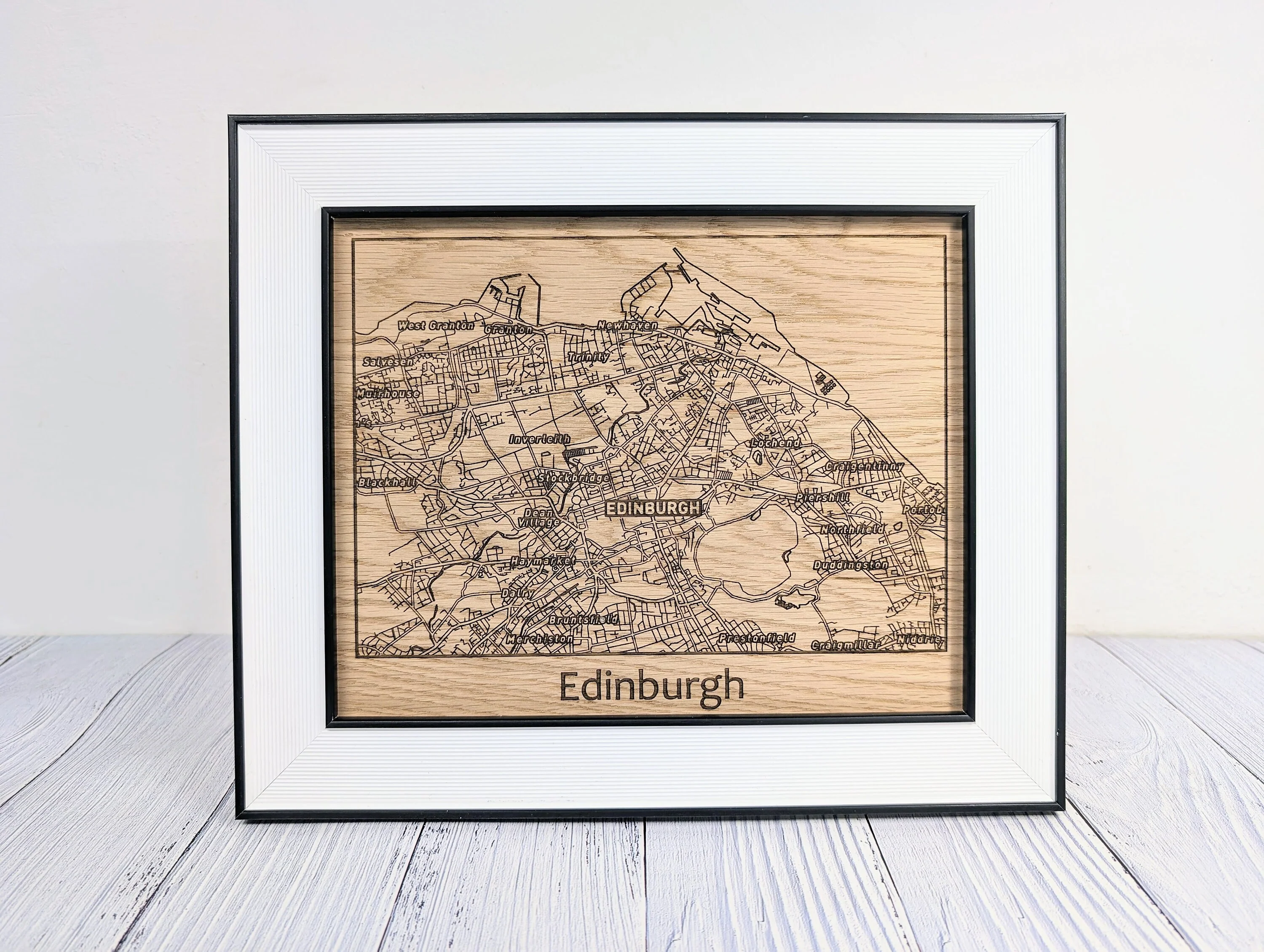 Framed Wooden Edinburgh Map - Oak Cityscape Art, Table/Wall Decor | 253x202mm, Monochrome Frame, Scottish Capital - Image 7