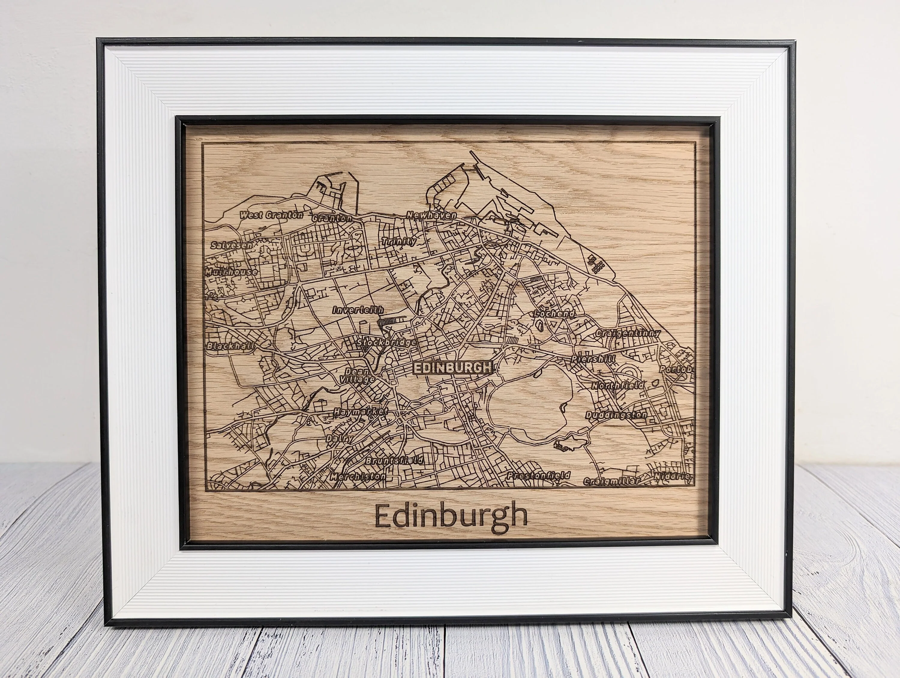 Framed Wooden Edinburgh Map - Oak Cityscape Art, Table/Wall Decor | 253x202mm, Monochrome Frame, Scottish Capital - Image 9