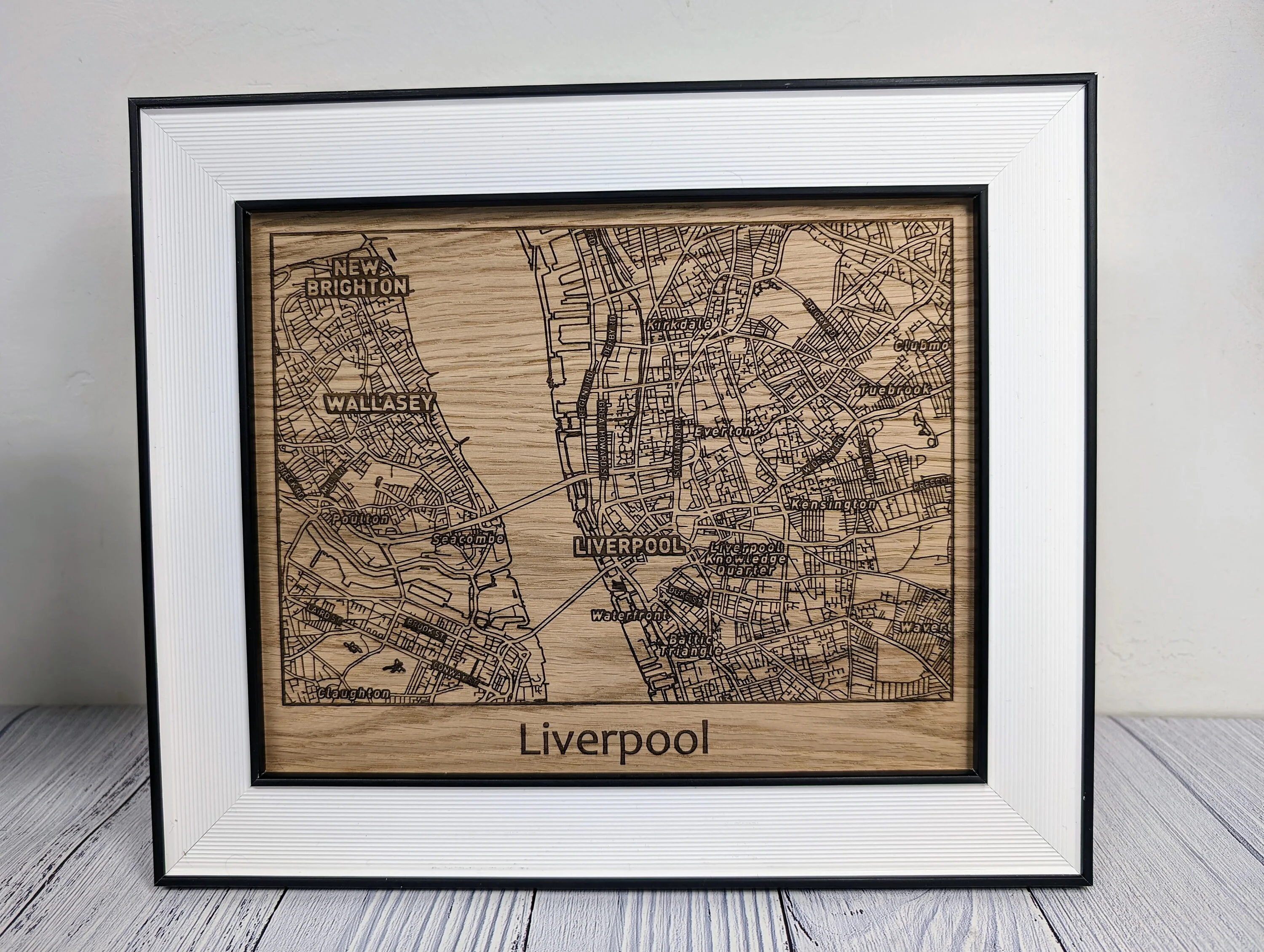 Framed Wooden Liverpool City Map: Oak & Monochrome, Wall Art Decor - Image 4
