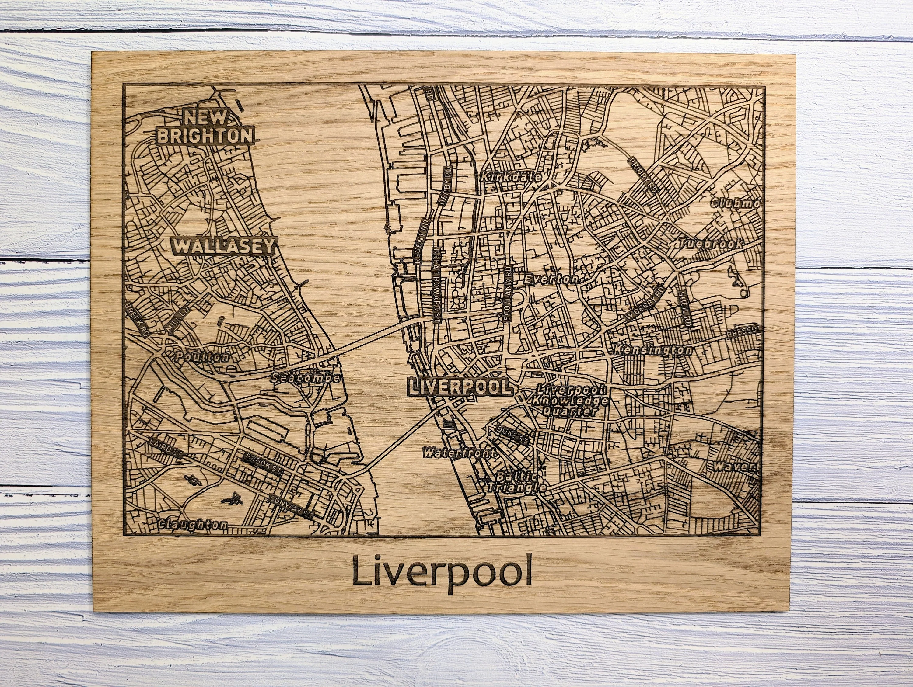 Framed Wooden Liverpool City Map: Oak & Monochrome, Wall Art Decor - Image 5