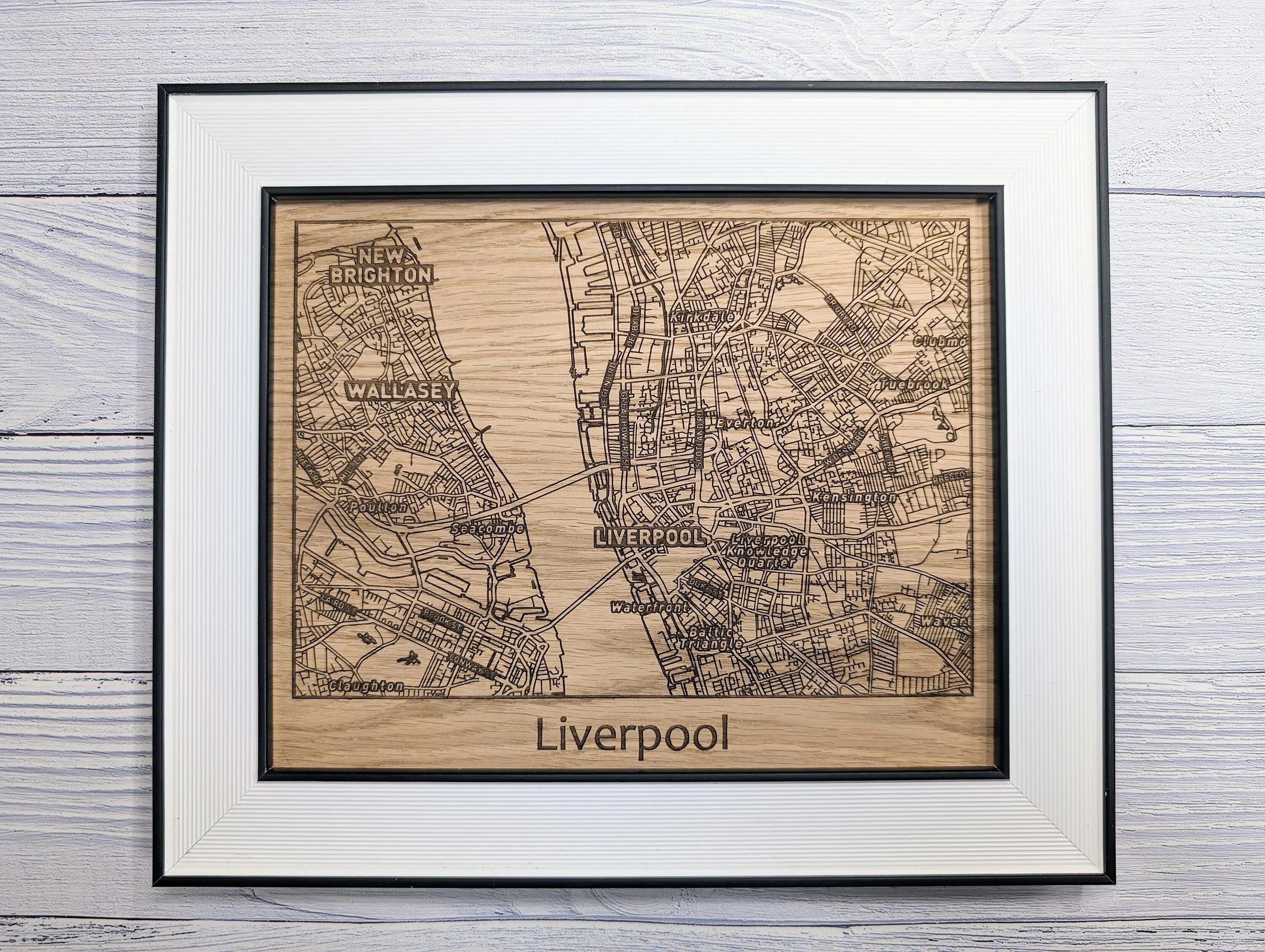 Framed Wooden Liverpool City Map: Oak & Monochrome, Wall Art Decor - Image 6