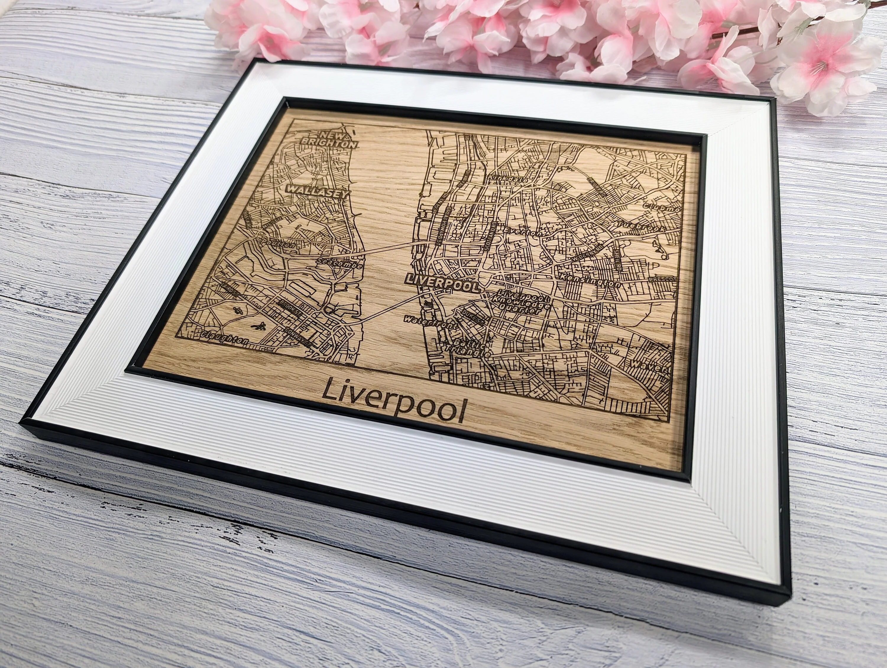 Framed Wooden Liverpool City Map: Oak & Monochrome, Wall Art Decor - Image 9