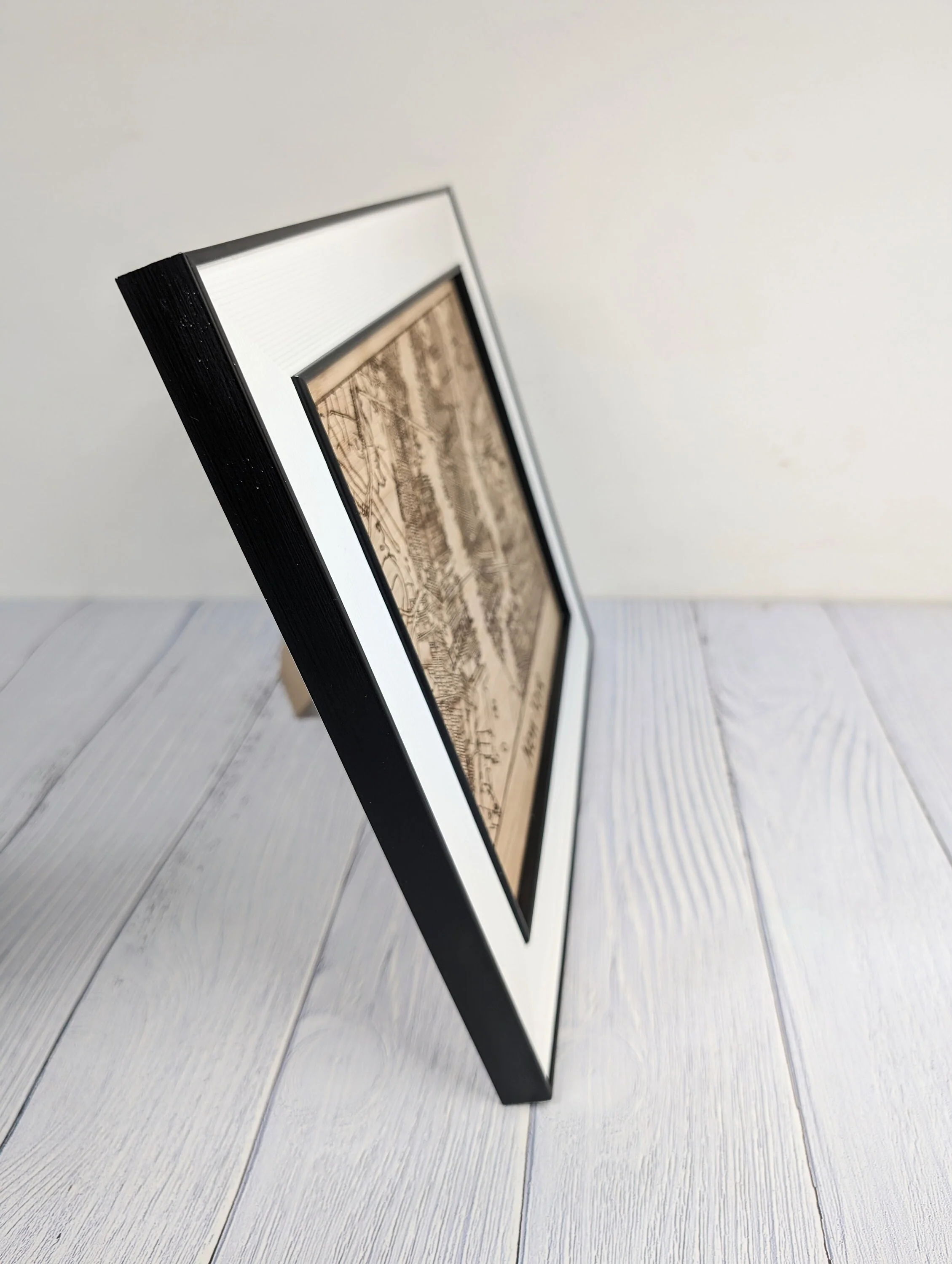 Framed Wooden New York City Map - Oak NYC Wall Art, Table Display | 253x202mm, Monochrome Frame, Iconic Cityscape Detail - Image 4