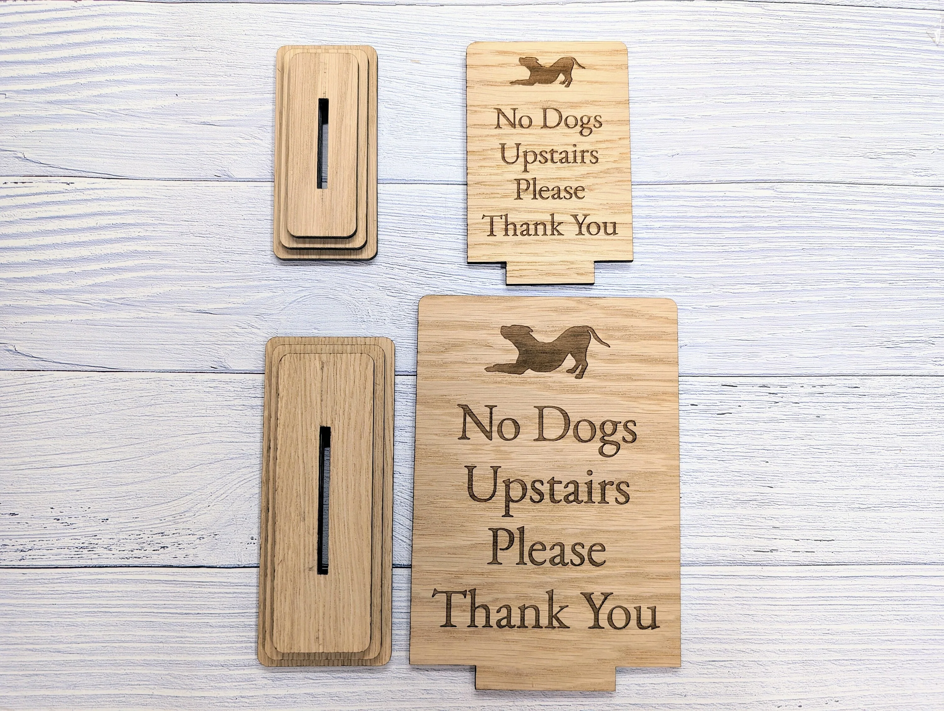 Freestanding "No Dogs Upstairs Please" Wooden Table Sign, Oak Finish, Ideal for Homes, AirBnBs & Rental Properties etc, 2 Sizes - Image 6
