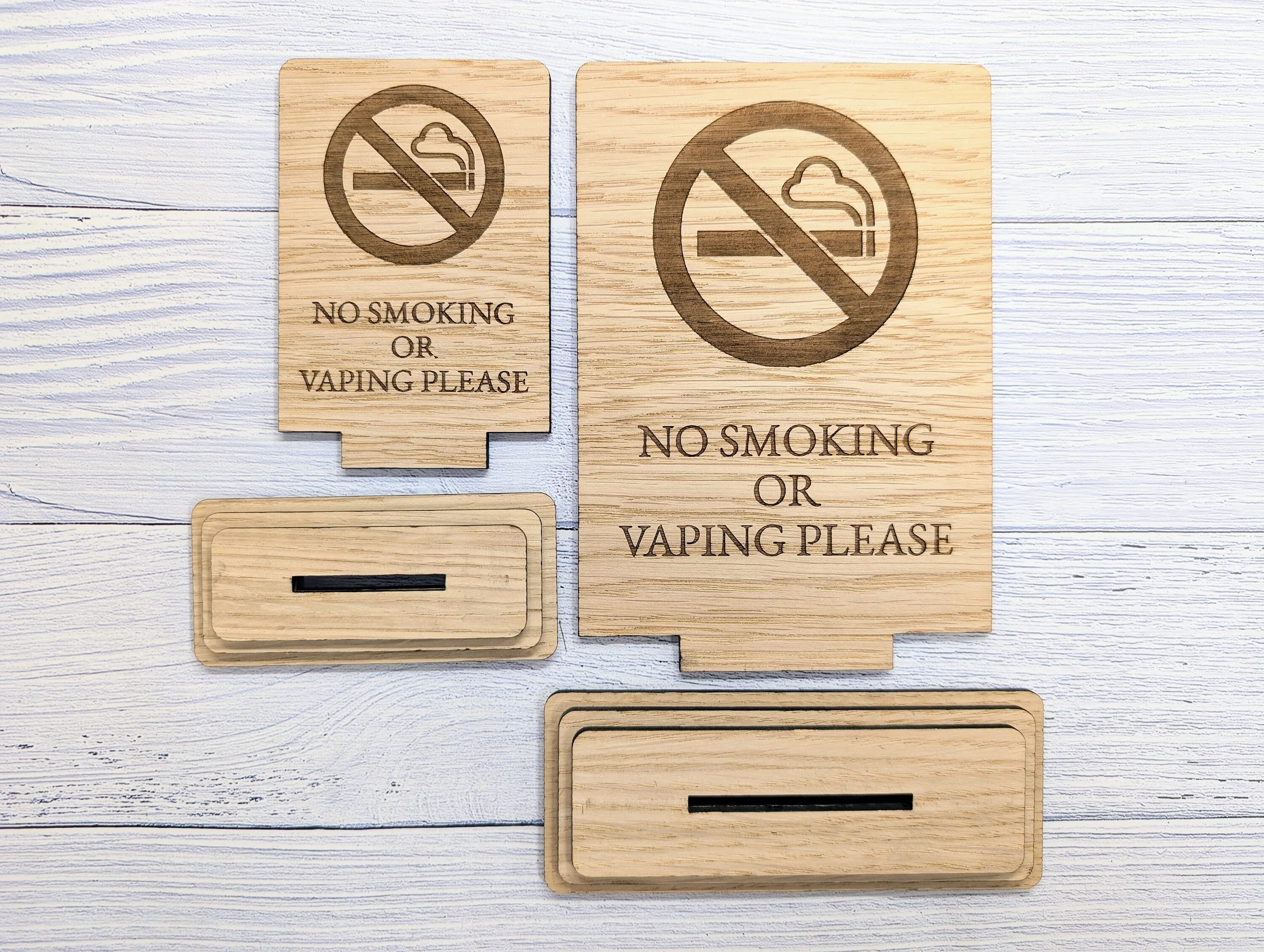 Freestanding "No Smoking or Vaping Please" Wooden Table Sign, Oak Finish, Ideal for Cafes, Restaurants & Public Spaces etc, 2 Sizes, Signage - Image 3