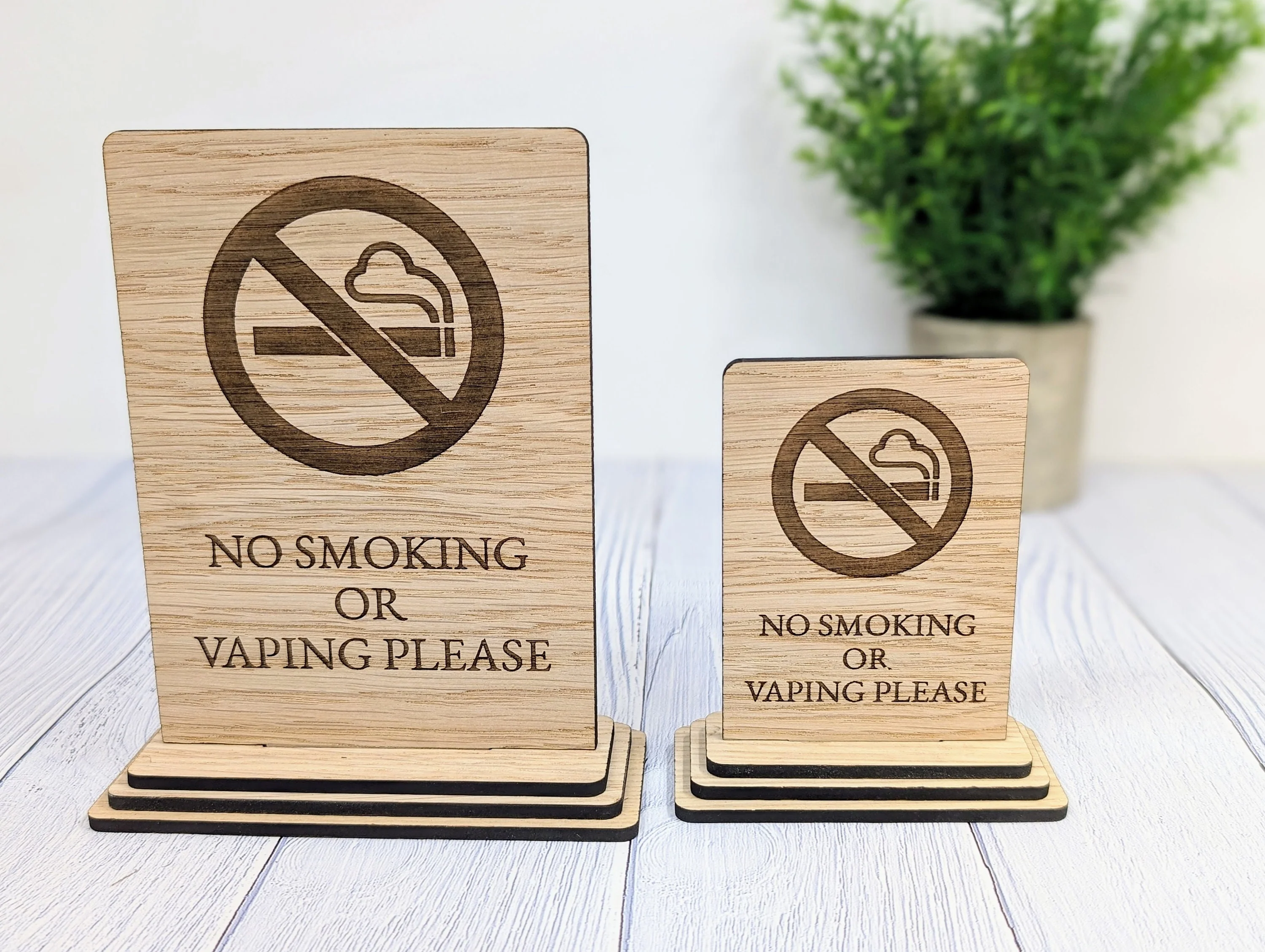Freestanding "No Smoking or Vaping Please" Wooden Table Sign, Oak Finish, Ideal for Cafes, Restaurants & Public Spaces etc, 2 Sizes, Signage - Image 8