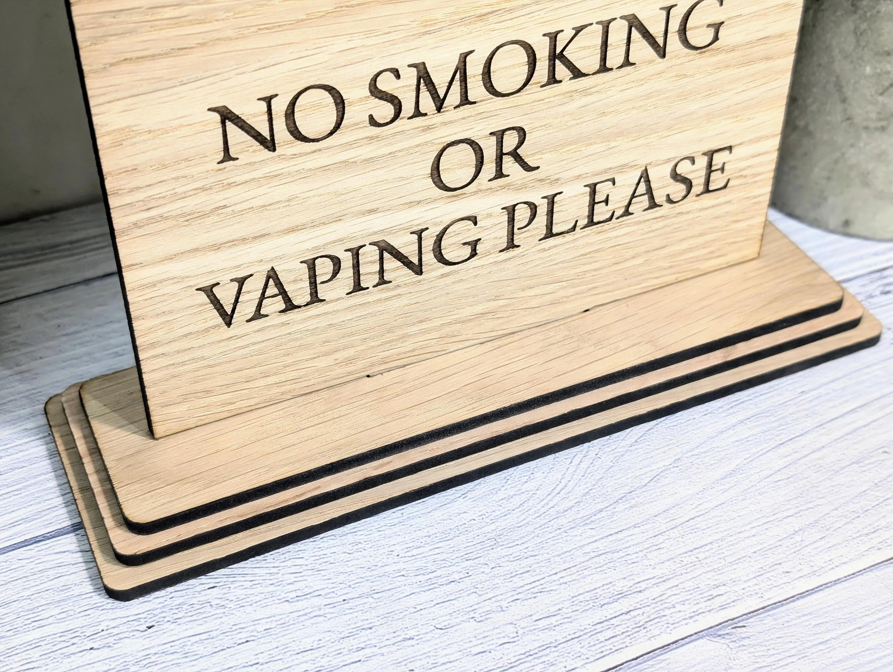 Freestanding "No Smoking or Vaping Please" Wooden Table Sign, Oak Finish, Ideal for Cafes, Restaurants & Public Spaces etc, XL Size, Signage - Image 4