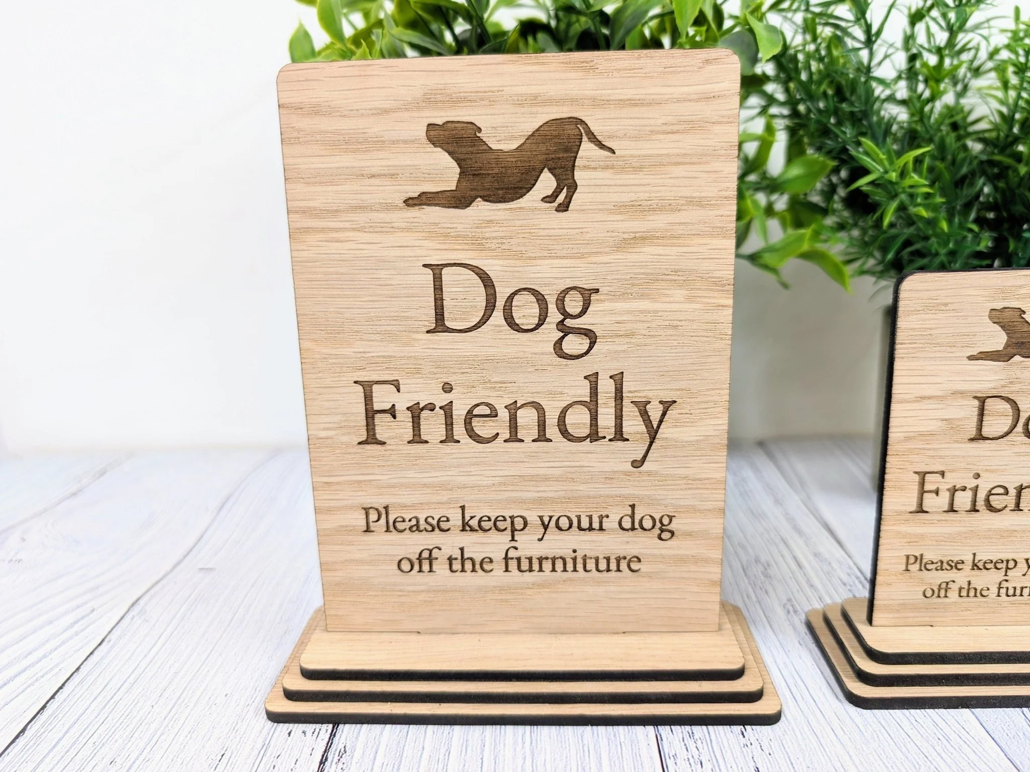 Oak Finish Dog Off Furniture Sign: Freestanding Wooden Table Sign - Image 3