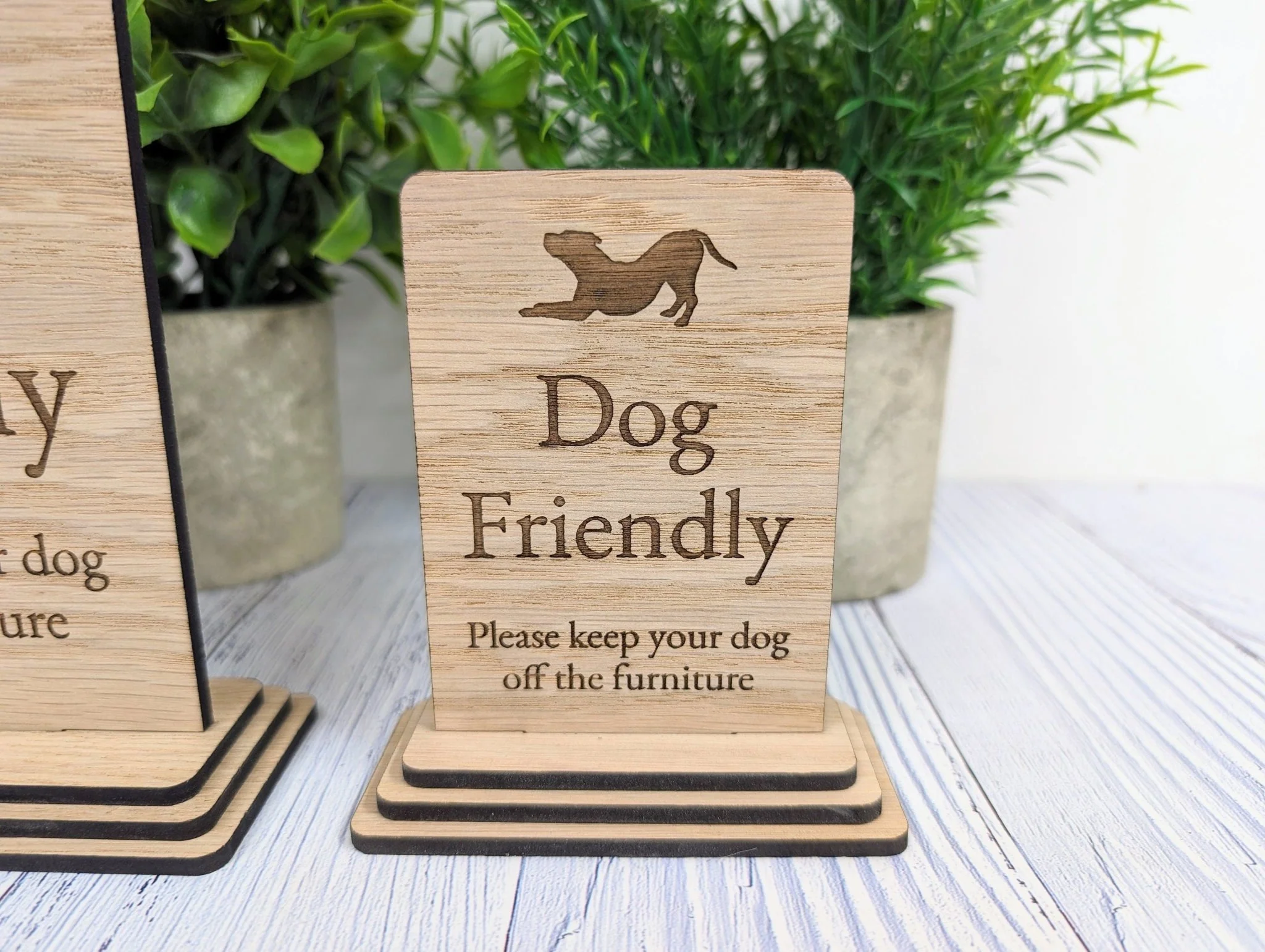 Oak Finish Dog Off Furniture Sign: Freestanding Wooden Table Sign - Image 7
