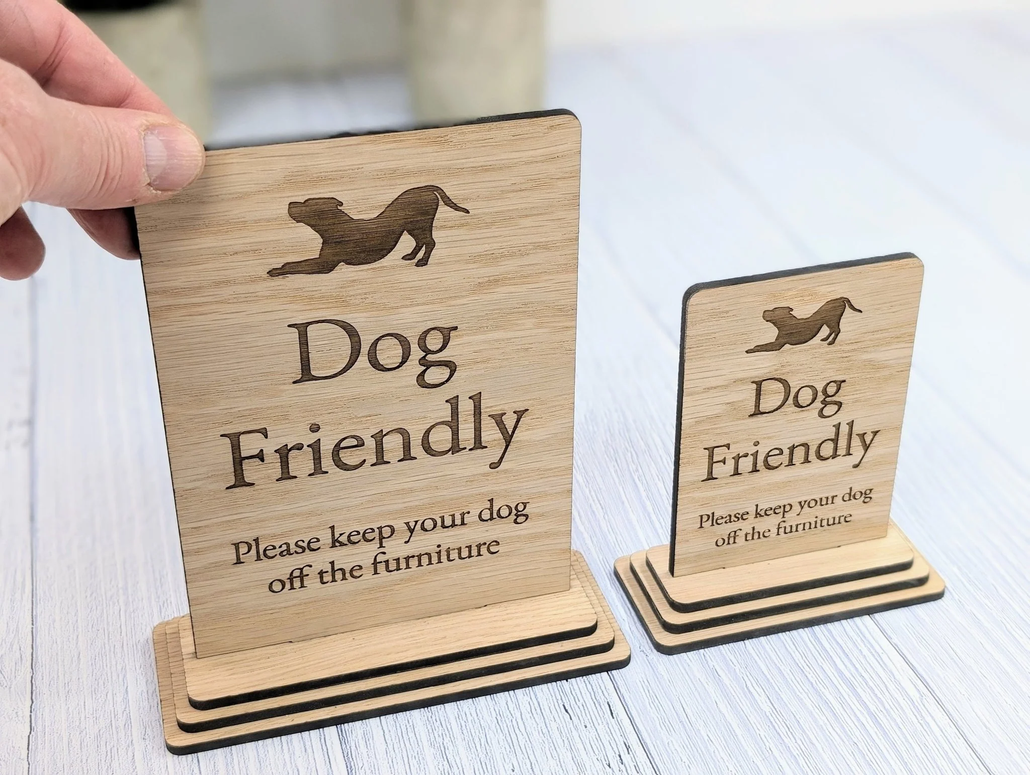 Oak Finish Dog Off Furniture Sign: Freestanding Wooden Table Sign - Image 8