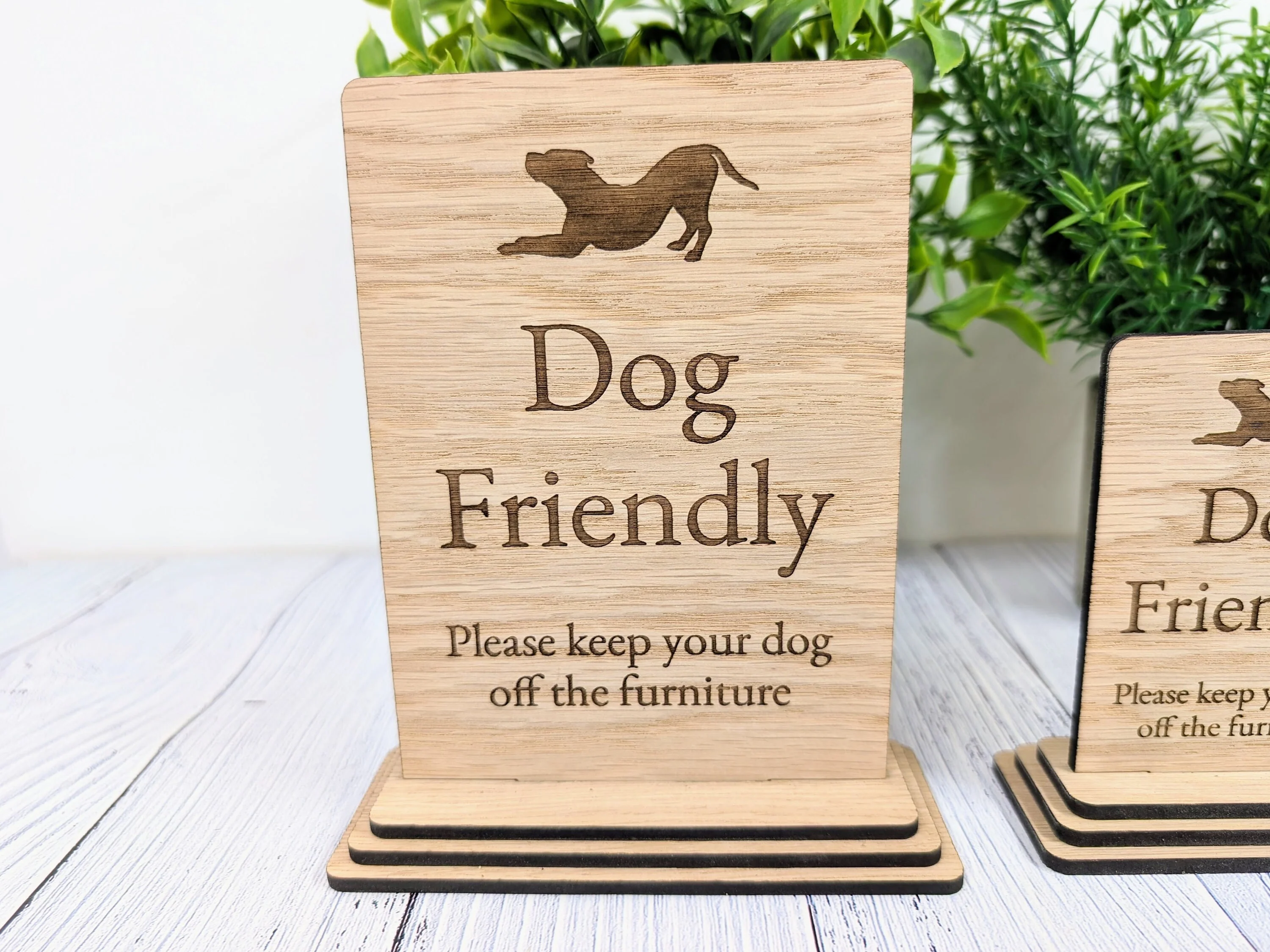 Freestanding "Please Keep Your Dog Off The Furniture" Wooden Table Sign, Oak Finish, Ideal for Homes, AirBnBs & Rental Properties - Image 3