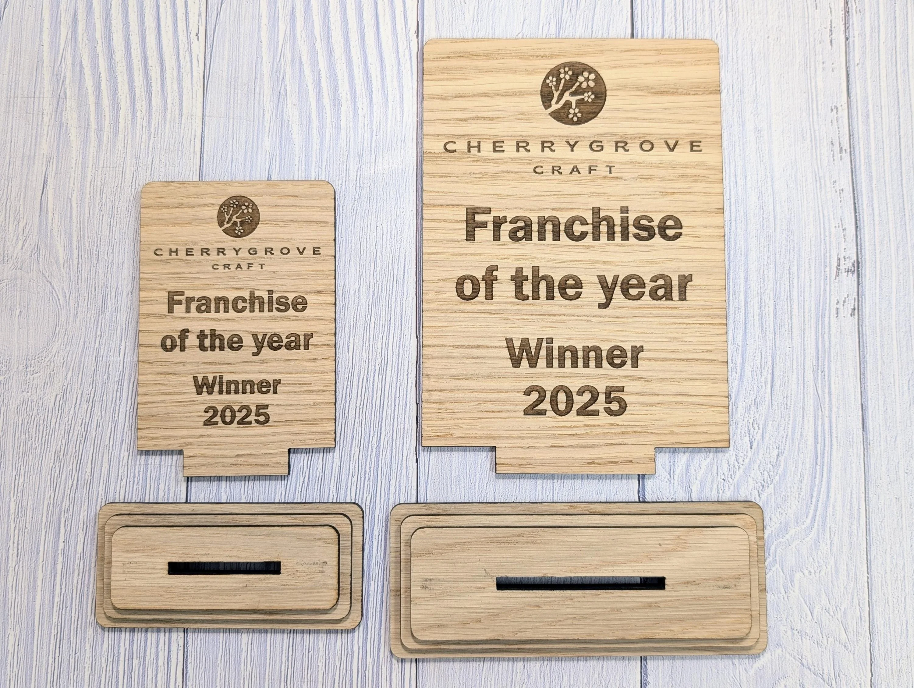 Freestanding Wooden Business Award Trophy – Custom Text & Logo – Franchise of the Year Example – Eco Friendly, Flat Pack, 2 Sizes - Image 5