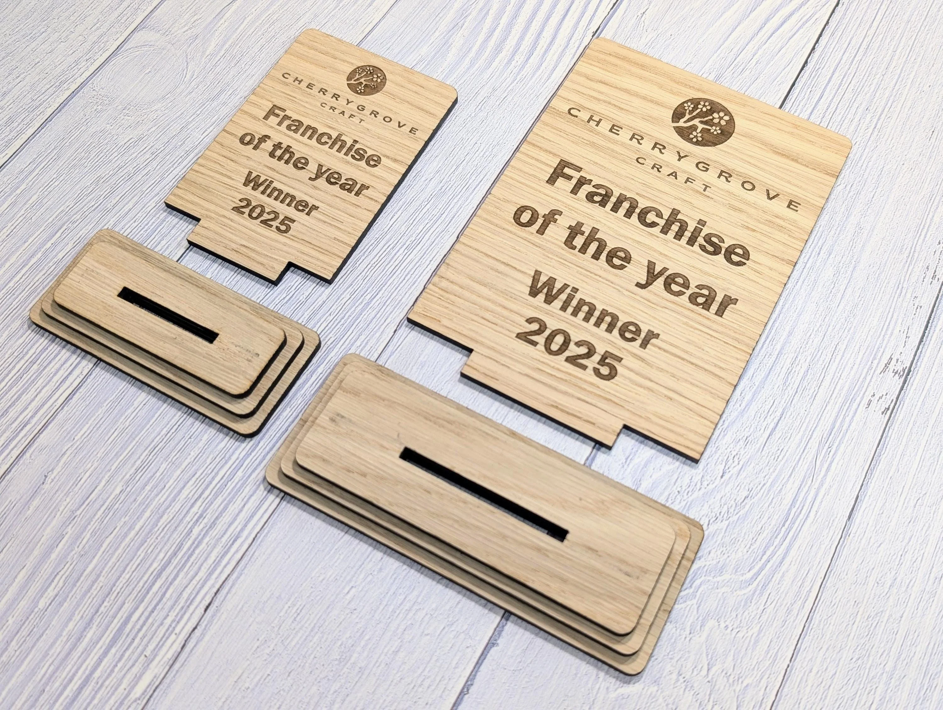 Freestanding Wooden Business Award Trophy – Custom Text & Logo – Franchise of the Year Example – Eco Friendly, Flat Pack, 2 Sizes - Image 6