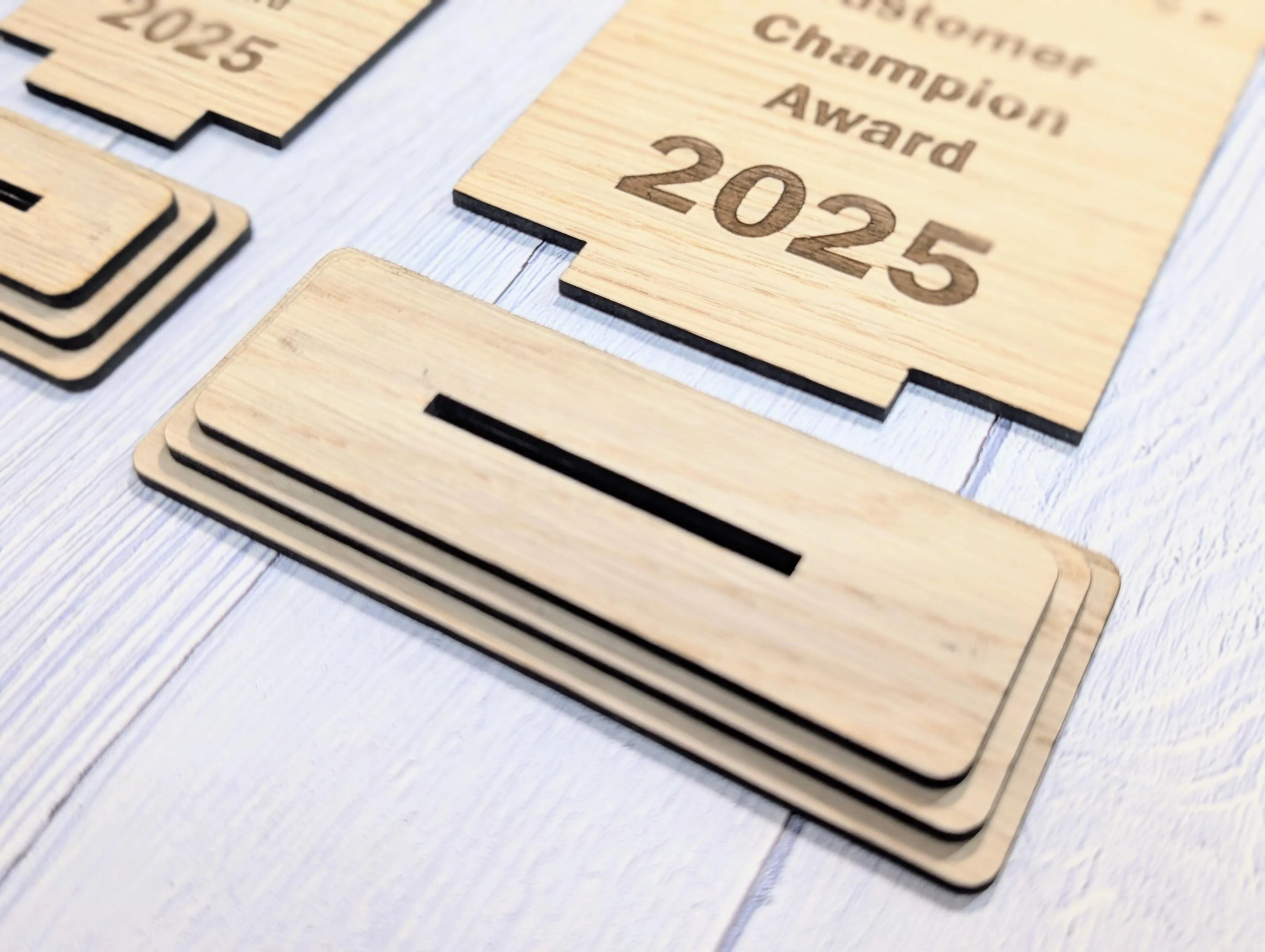 Freestanding Wooden Customer Champion Award – Custom Text and Logo – Oak Finish, Flat Pack Trophy – Eco Friendly Display, 2 Sizes - Image 9