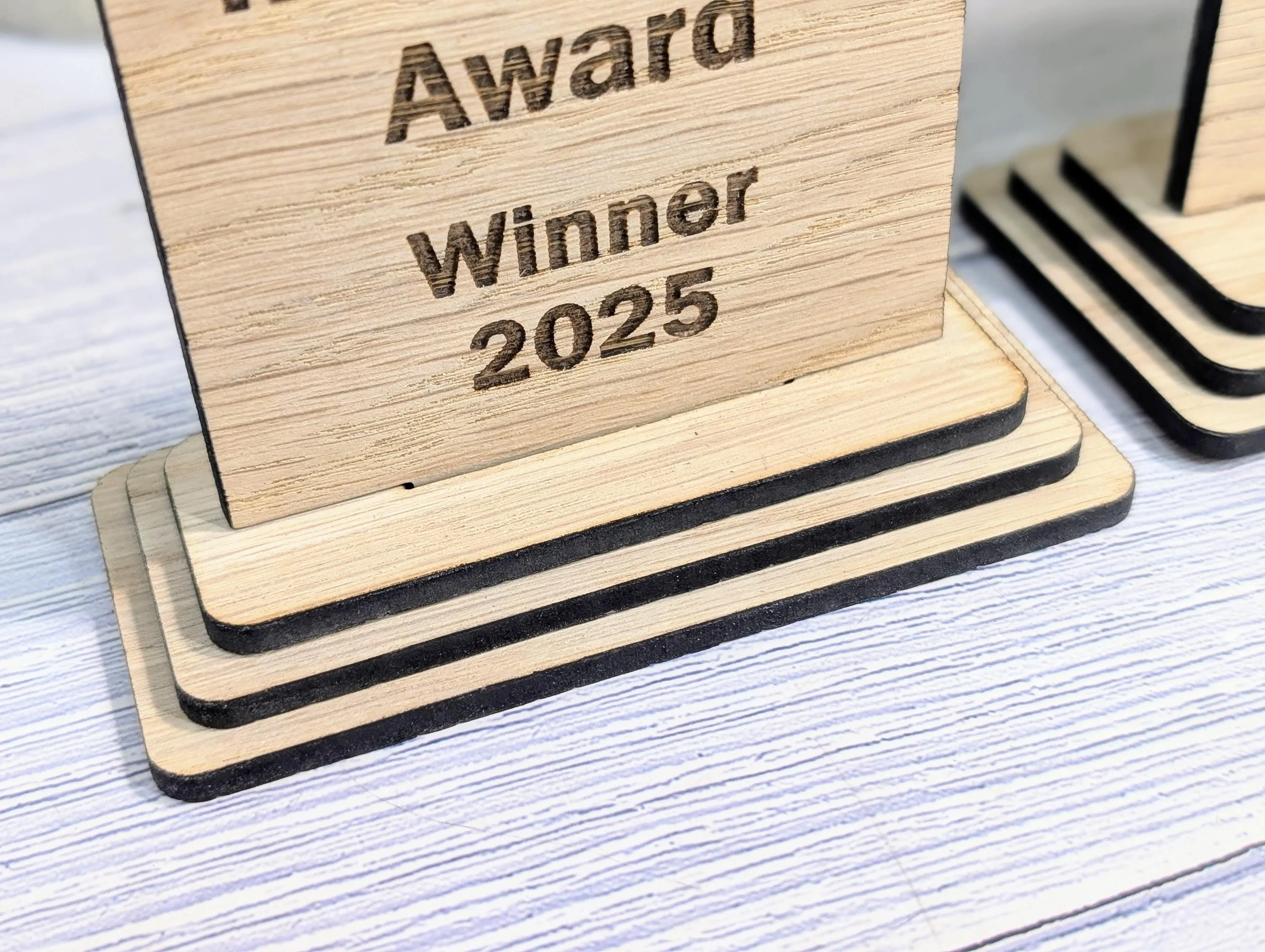 Freestanding Wooden Innovation Award Trophy – Custom Text and Logo – Oak Finish, Flat Pack – Business Awards, Eco Friendly Display, 2 Sizes - Image 2