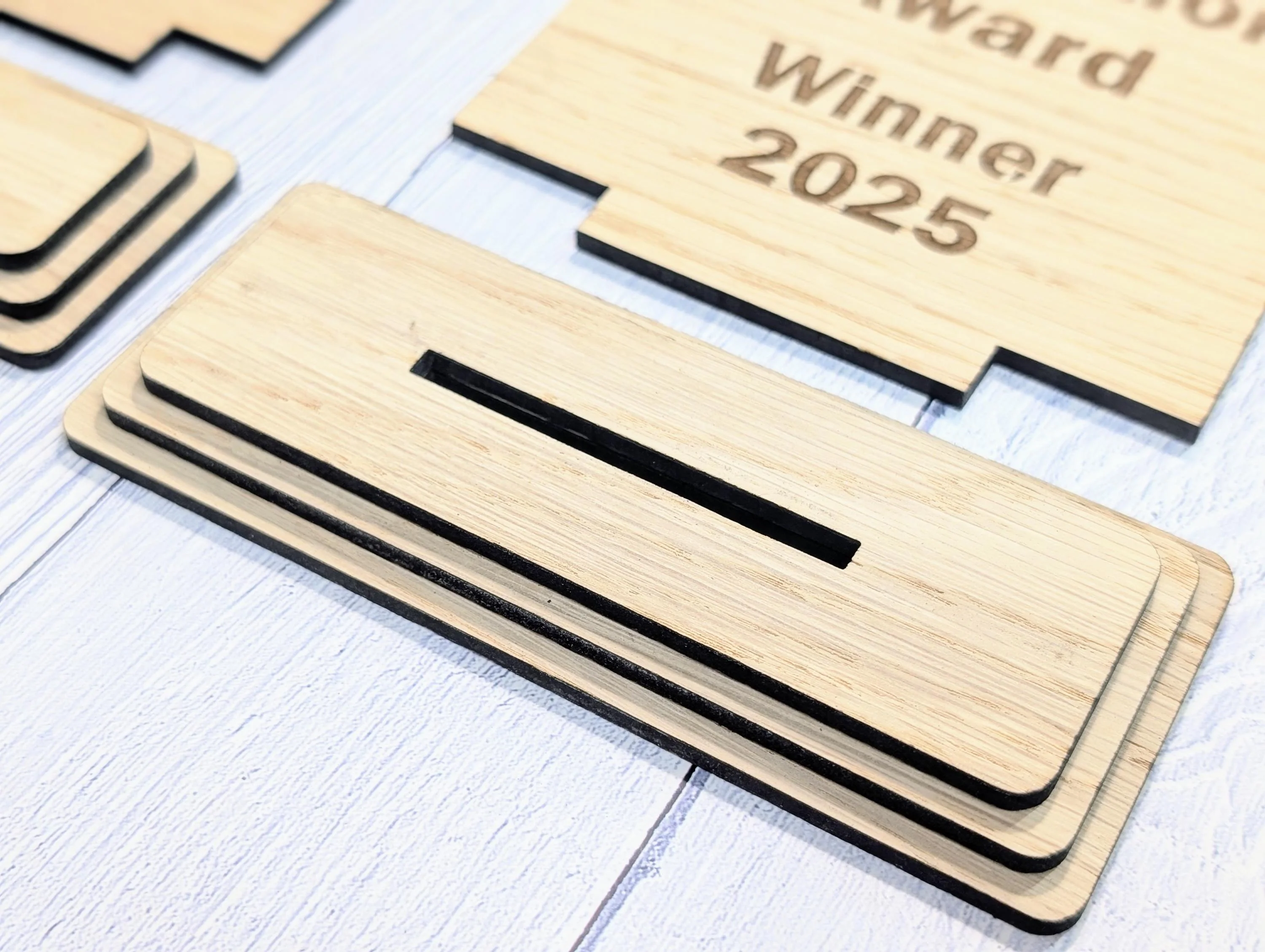 Freestanding Wooden Innovation Award Trophy – Custom Text and Logo – Oak Finish, Flat Pack – Business Awards, Eco Friendly Display, 2 Sizes - Image 3