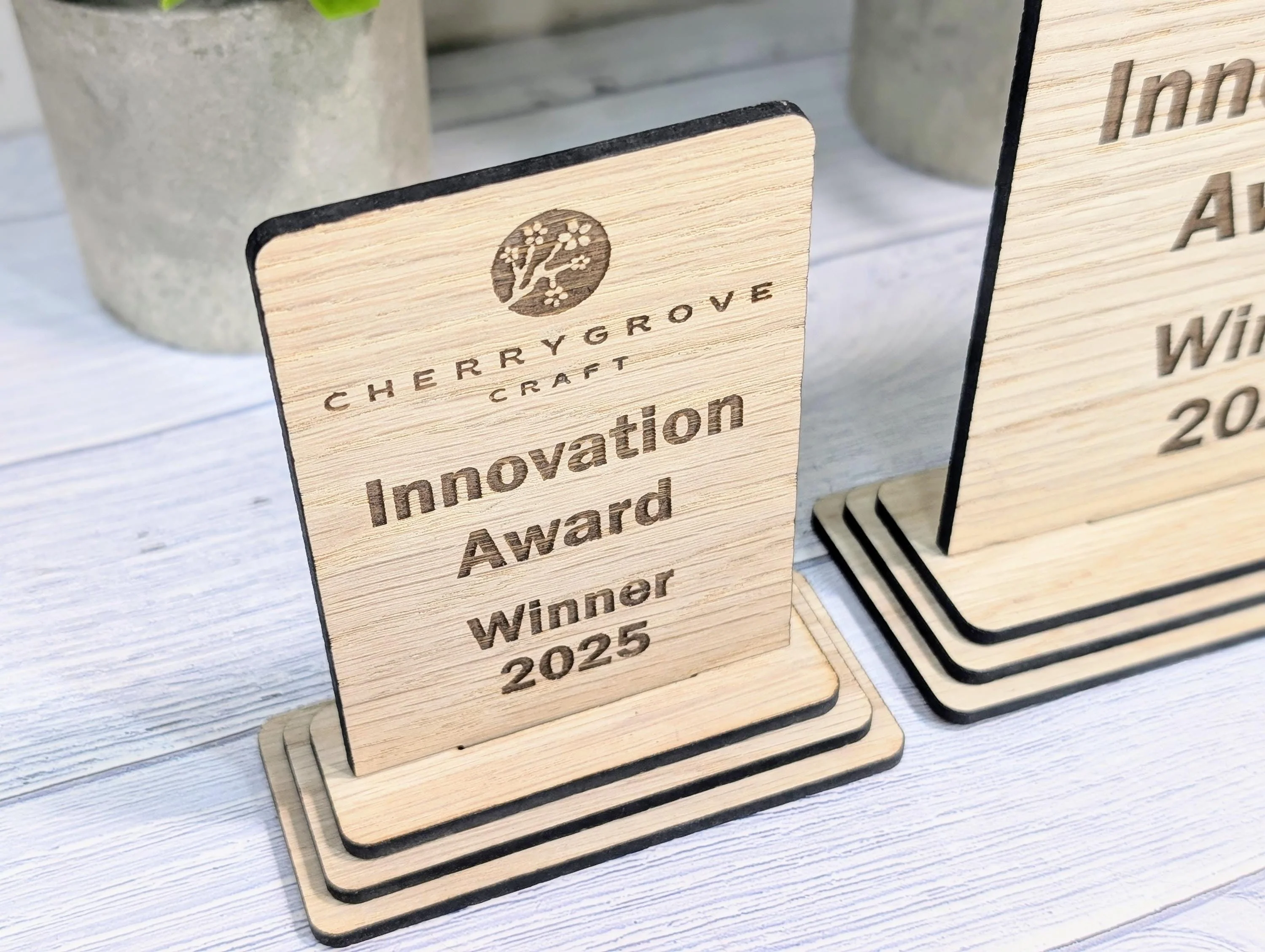 Freestanding Wooden Innovation Award Trophy – Custom Text and Logo – Oak Finish, Flat Pack – Business Awards, Eco Friendly Display, 2 Sizes - Image 5