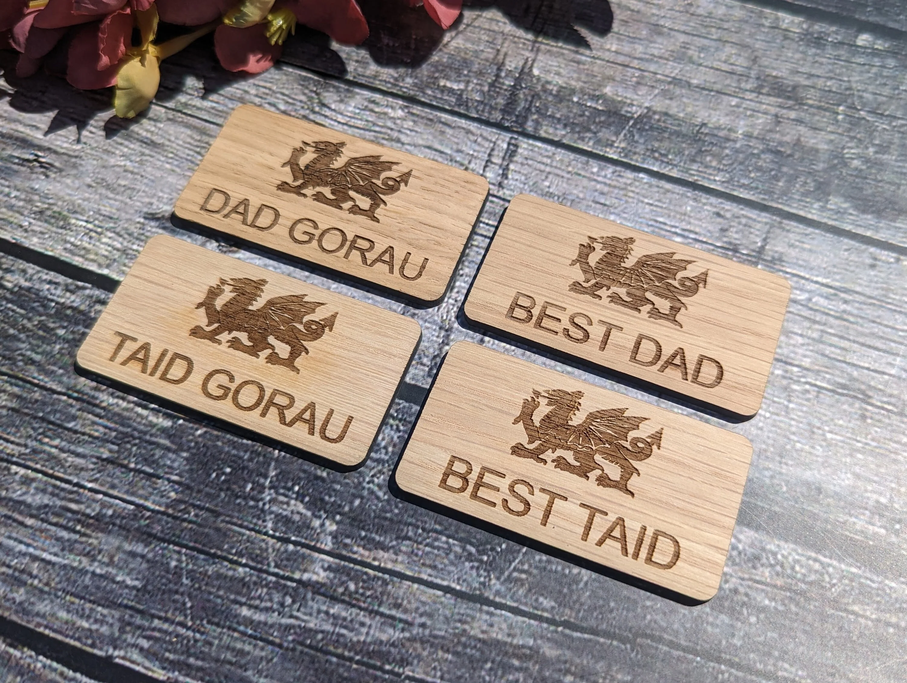 Fun Welsh Wooden Name Badges | Best Dad, Best Taid, Dad Gorau, Taid Gorau - Image 2