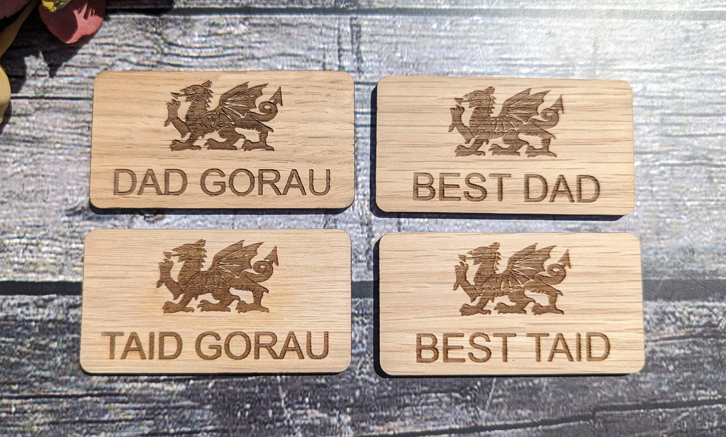 Fun Welsh Wooden Name Badges | Best Dad, Best Taid, Dad Gorau, Taid Gorau - Image 3