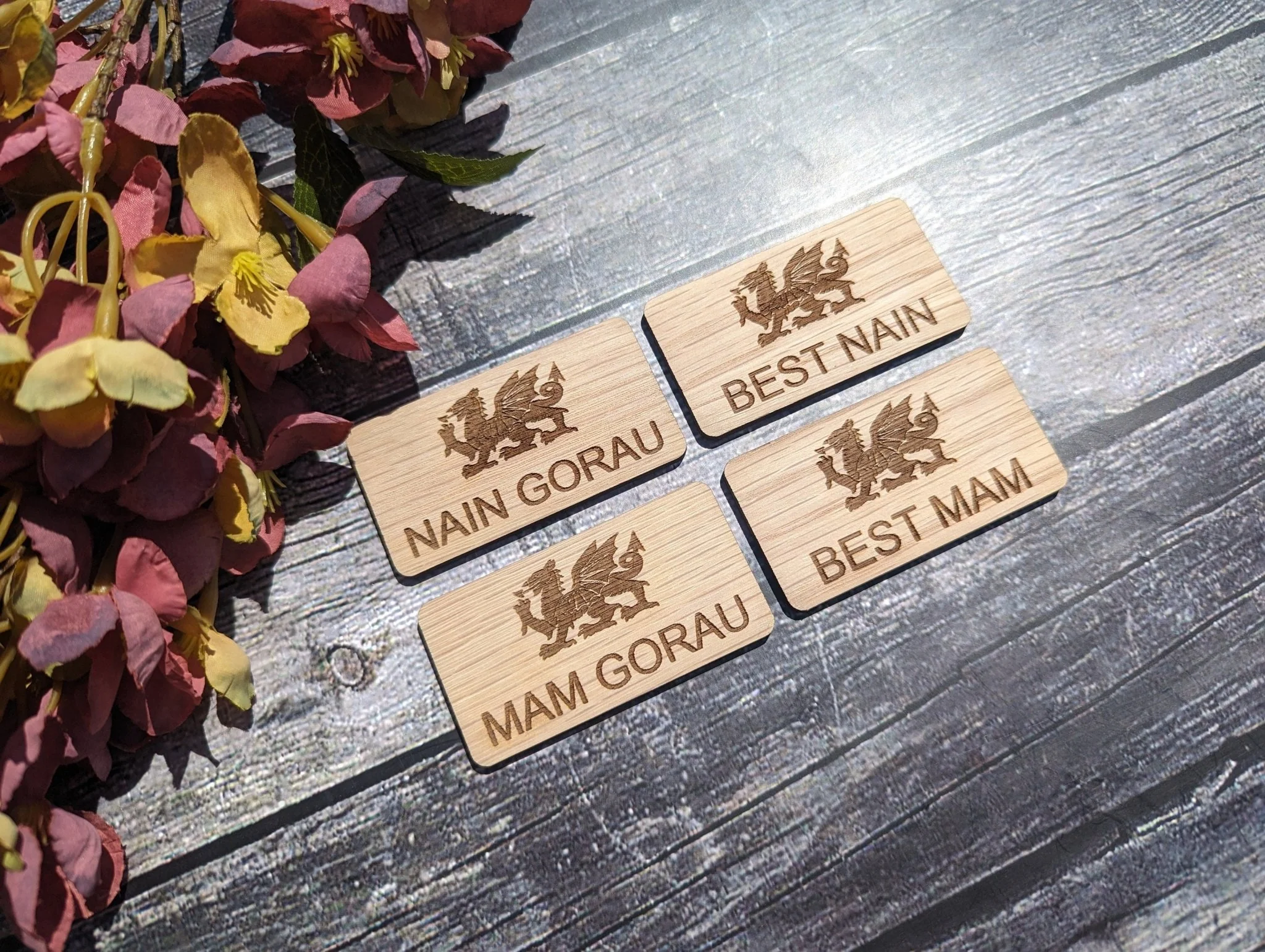 Fun Welsh Wooden Name Badges | Best Mam, Best Nain, Mam Gorau, Nain Gorau