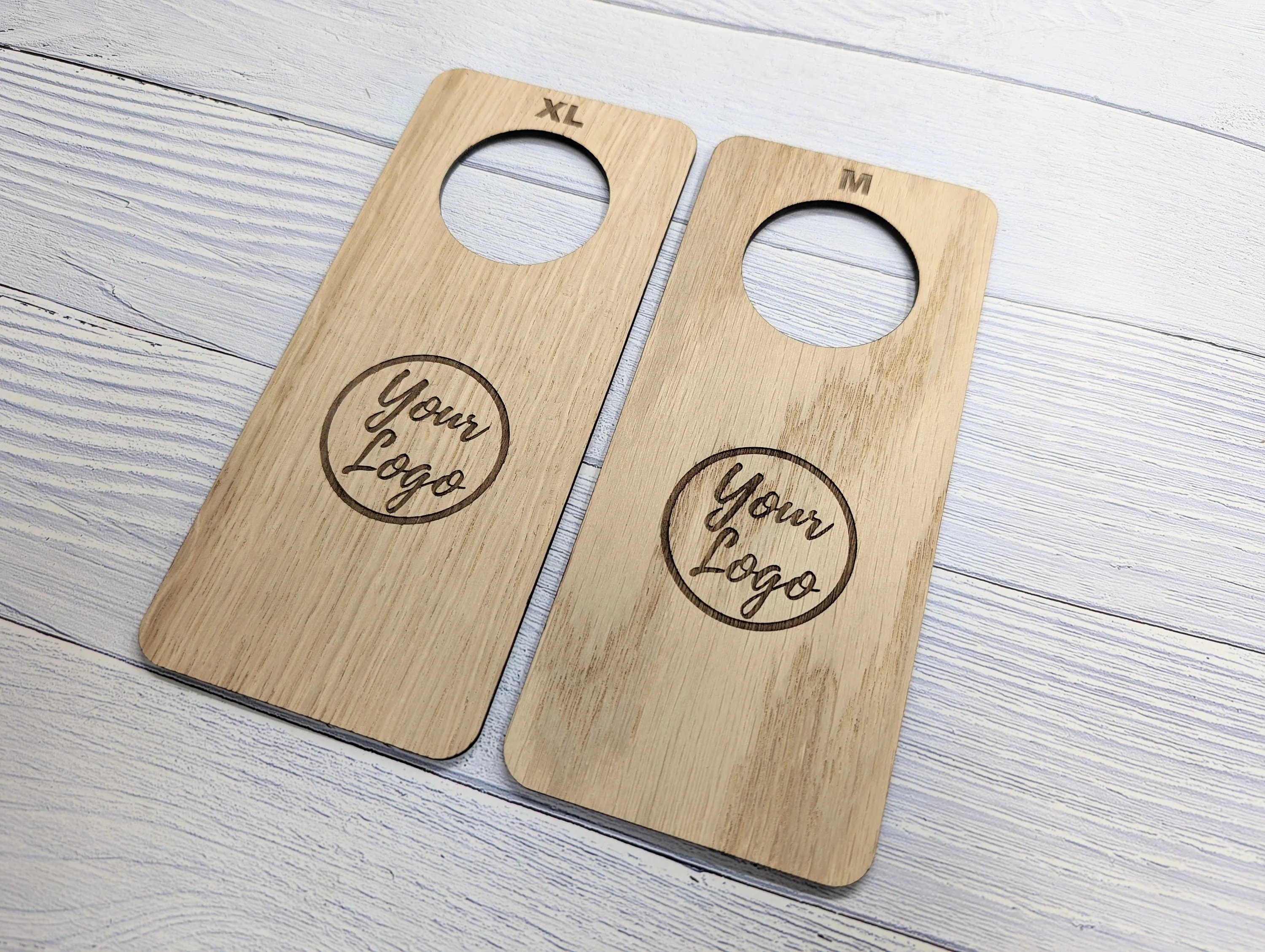 Garment Rail Dividers for Boutiques, Custom Double-Sided  - Personalised with Clothing Size & Logo - Sustainable Oak Veneered Rail Hangers - Image 2