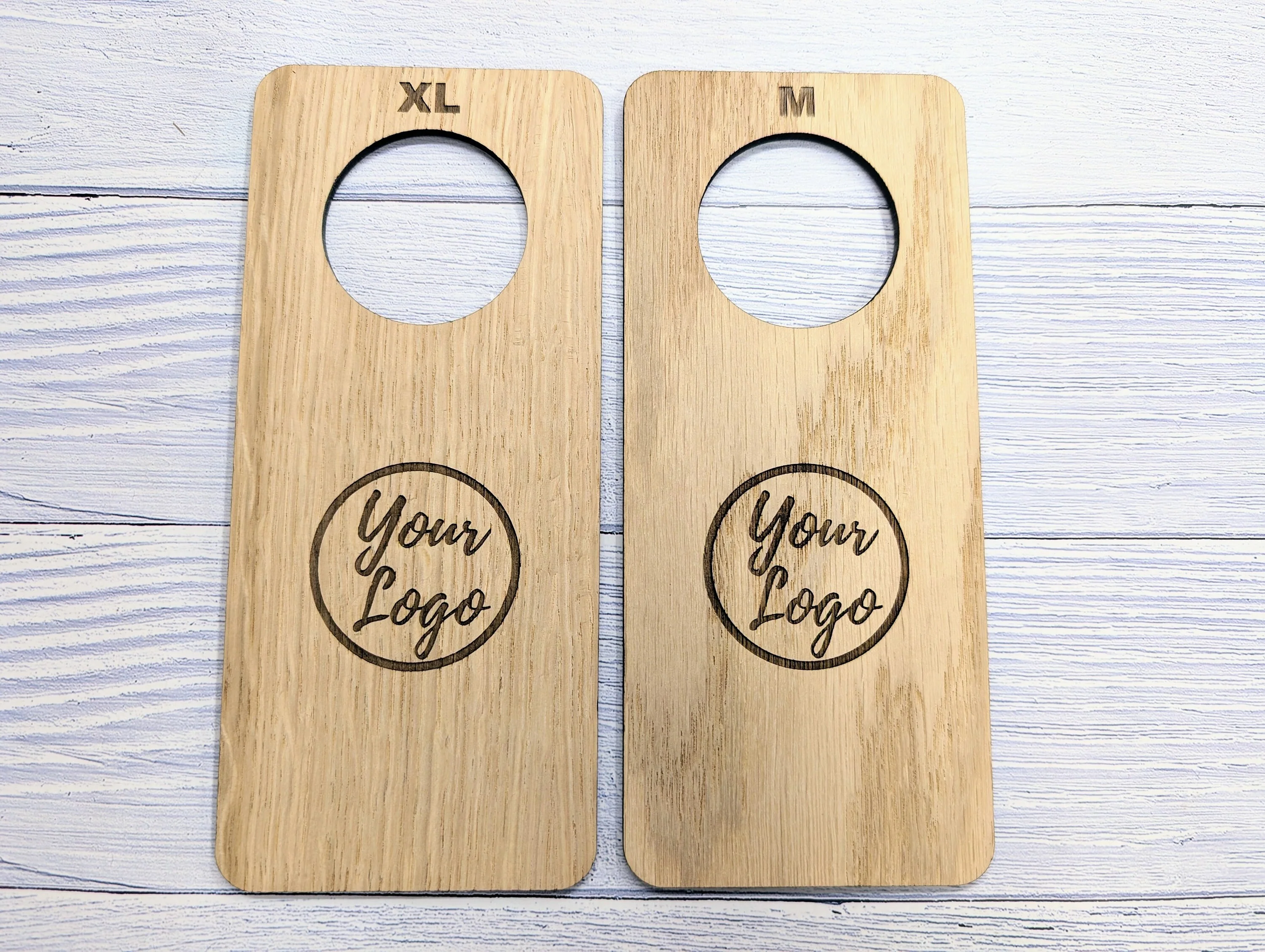Garment Rail Dividers for Boutiques, Custom Double-Sided  - Personalised with Clothing Size & Logo - Sustainable Oak Veneered Rail Hangers - Image 6