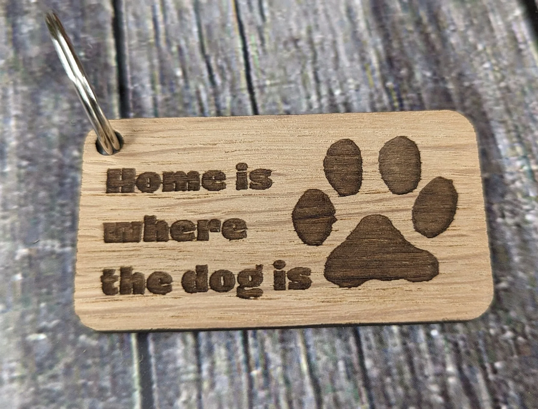 Handcrafted Oak Veneer Keyring 'Home is Where the Dog Is', Sustainable Dog Lover's Accessory, Thoughtful Gift for Pet Owners & Canine Lovers