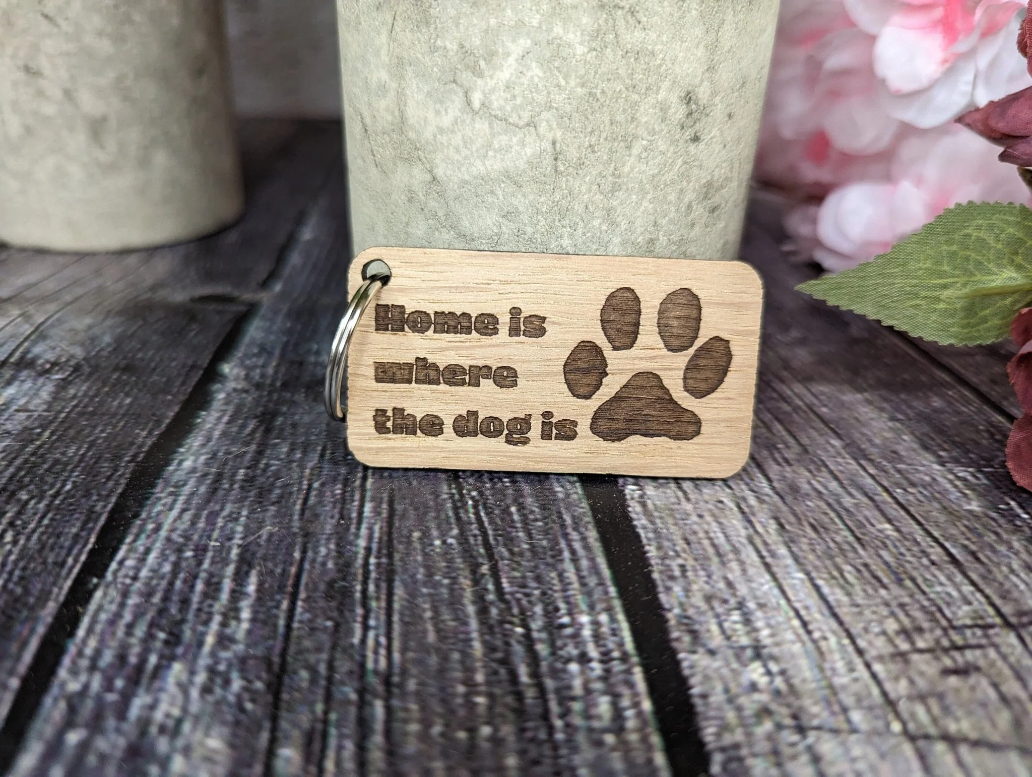 Handcrafted Oak Veneer Keyring 'Home is Where the Dog Is', Sustainable Dog Lover's Accessory, Thoughtful Gift for Pet Owners & Canine Lovers - Image 4