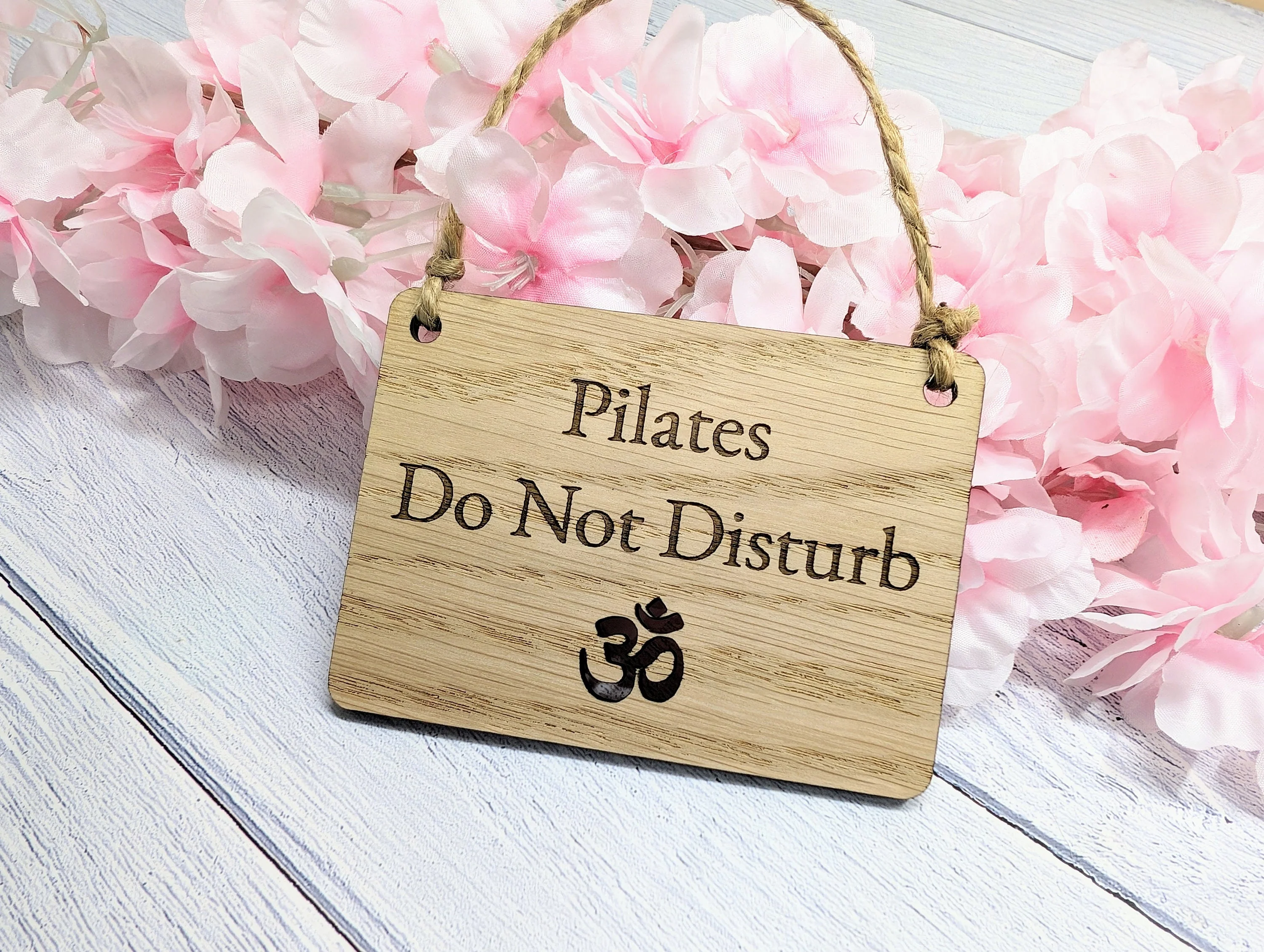 Handcrafted 'Pilates Session' Oak Door Sign - Peaceful Namaste Symbol Cut-Out - Choose Your Size - Eco-Friendly Home Decor - Image 2