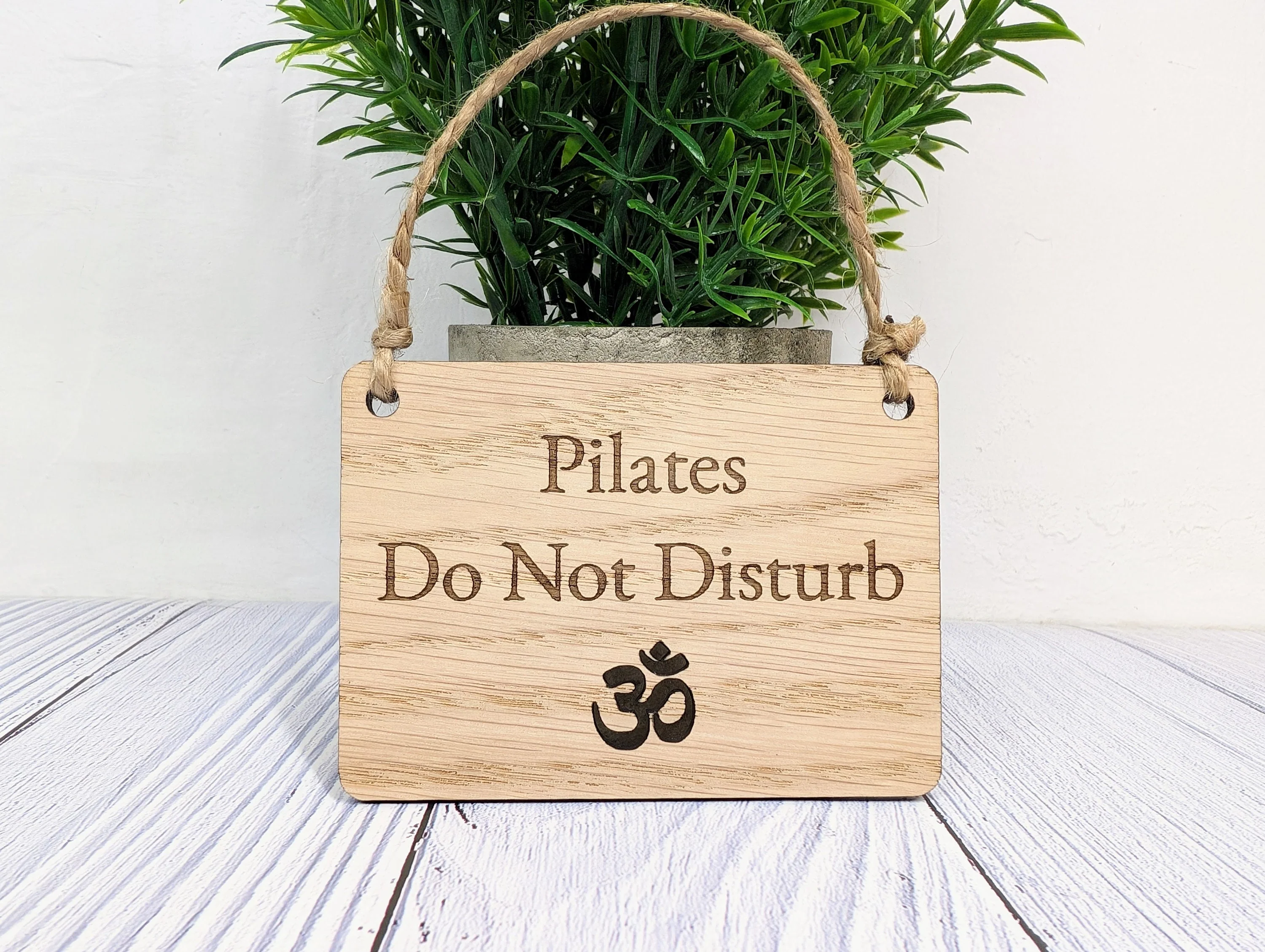 Handcrafted 'Pilates Session' Oak Door Sign - Peaceful Namaste Symbol Cut-Out - Choose Your Size - Eco-Friendly Home Decor - Image 3