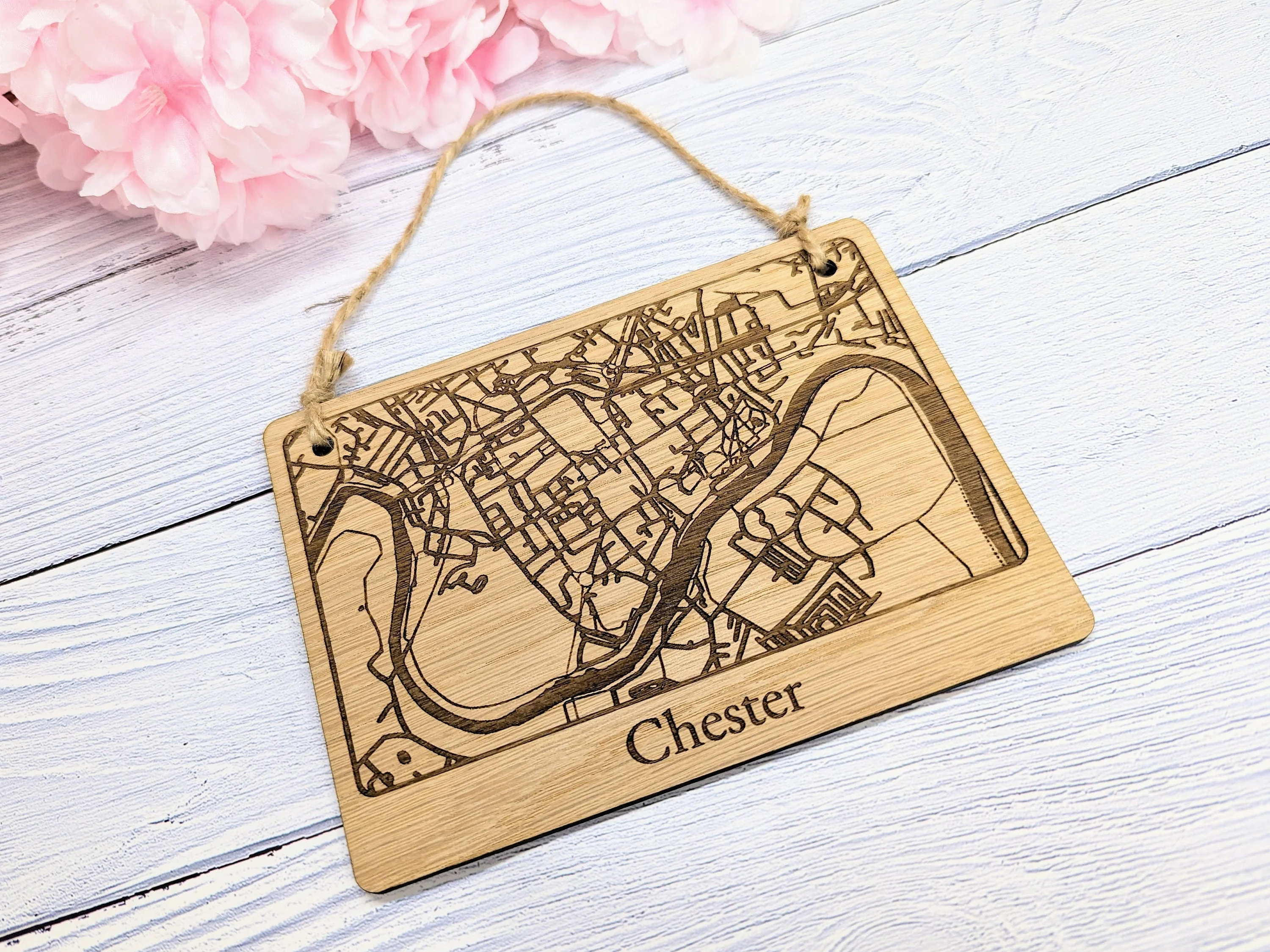 Handcrafted Wooden Map Wall Art of Chester, UK - Unique Home Decor or Thoughtful Gift - 4 Sizes Available - Customisable - Image 3