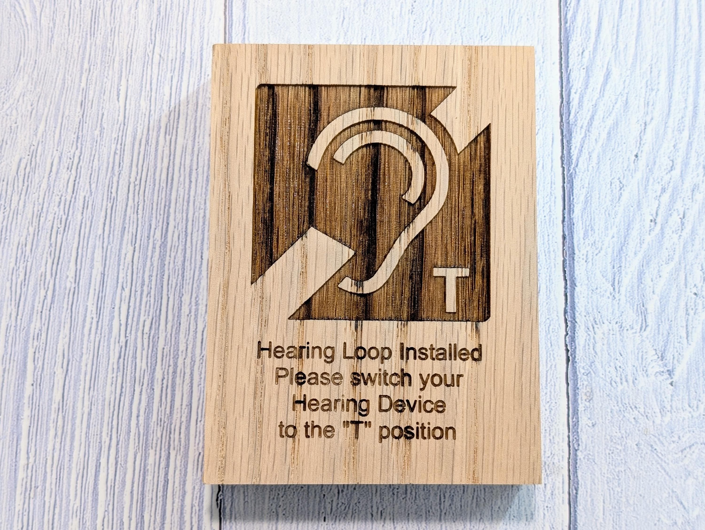 Hearing Loop Signage - Accessible Signs for Businesses and Public Spaces - Freestanding Engraved Oak Block - 2 Sizes - Hearing Aid Symbol - Image 4
