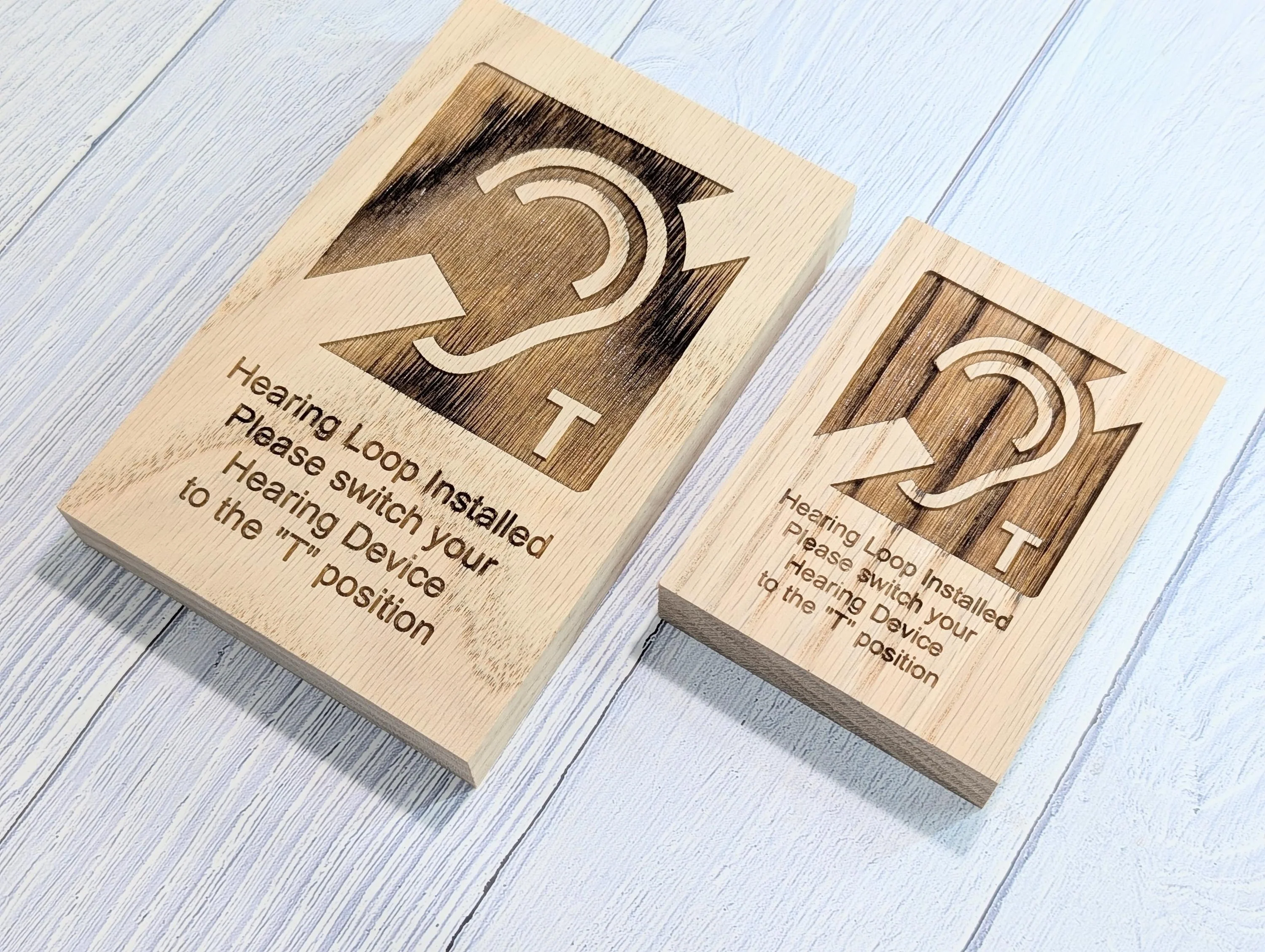 Hearing Loop Signage - Accessible Signs for Businesses and Public Spaces - Freestanding Engraved Oak Block - 2 Sizes - Hearing Aid Symbol - Image 6