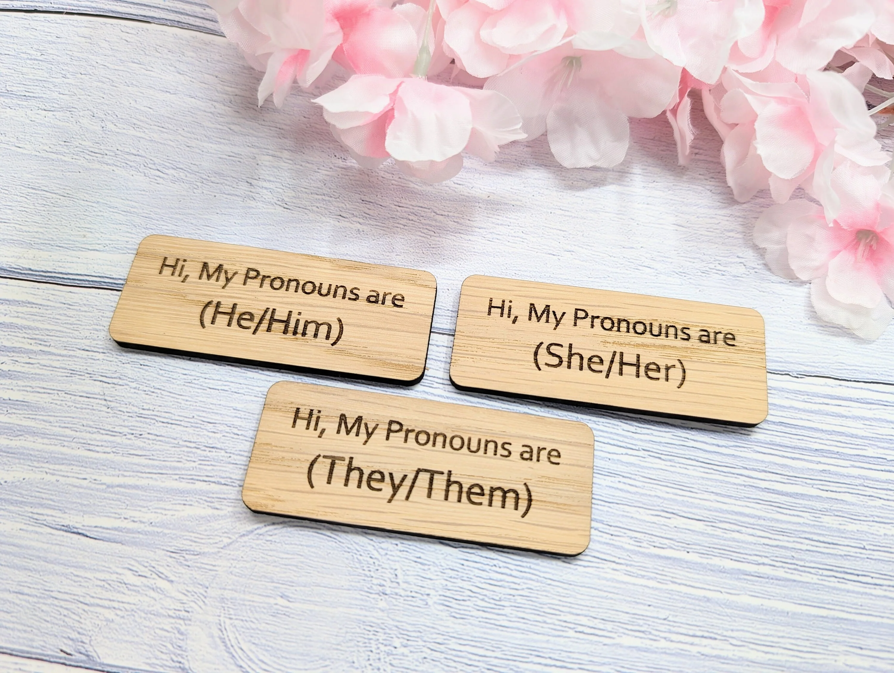 Oak Pronoun Badge: He/Him, She/Her, They/Them (Pin/Magnet) - Image 4