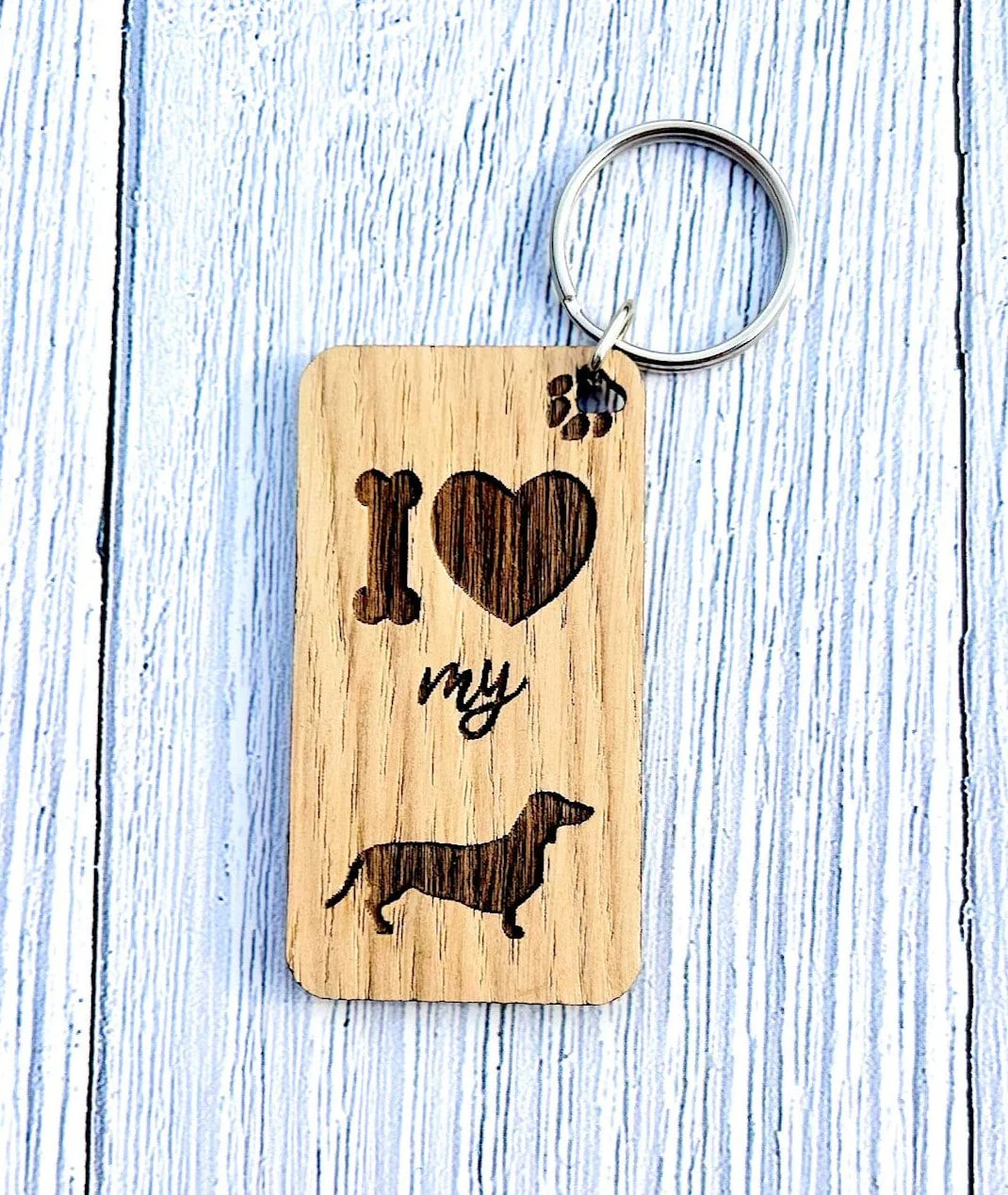 I love my Dachshund Wooden Keyring | Oak Dog Keychain | Gift For Dachshund Parent | Doggy Key Tag Gift