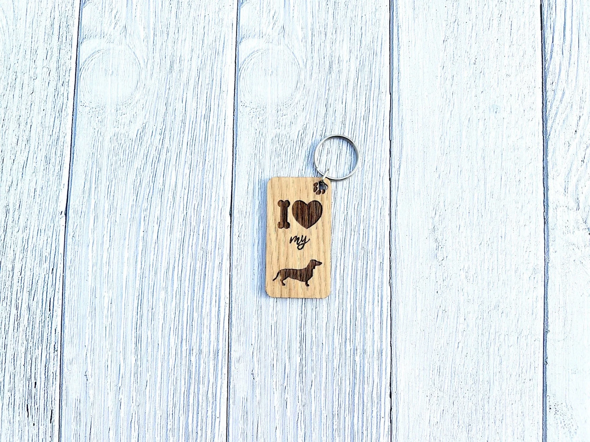 I love my Dachshund Wooden Keyring | Oak Dog Keychain | Gift For Dachshund Parent | Doggy Key Tag Gift - Image 2