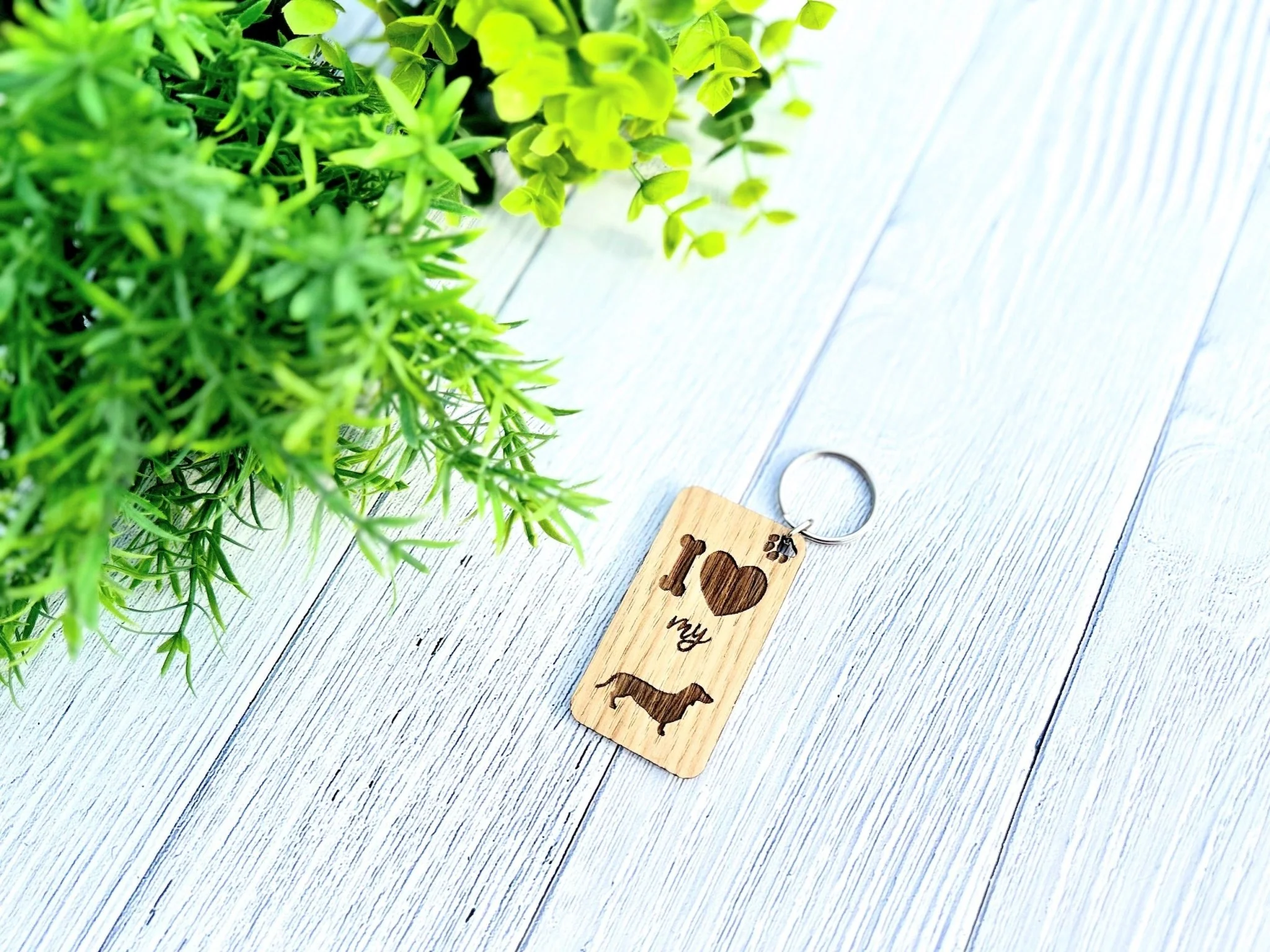 I love my Dachshund Wooden Keyring | Oak Dog Keychain | Gift For Dachshund Parent | Doggy Key Tag Gift - Image 3
