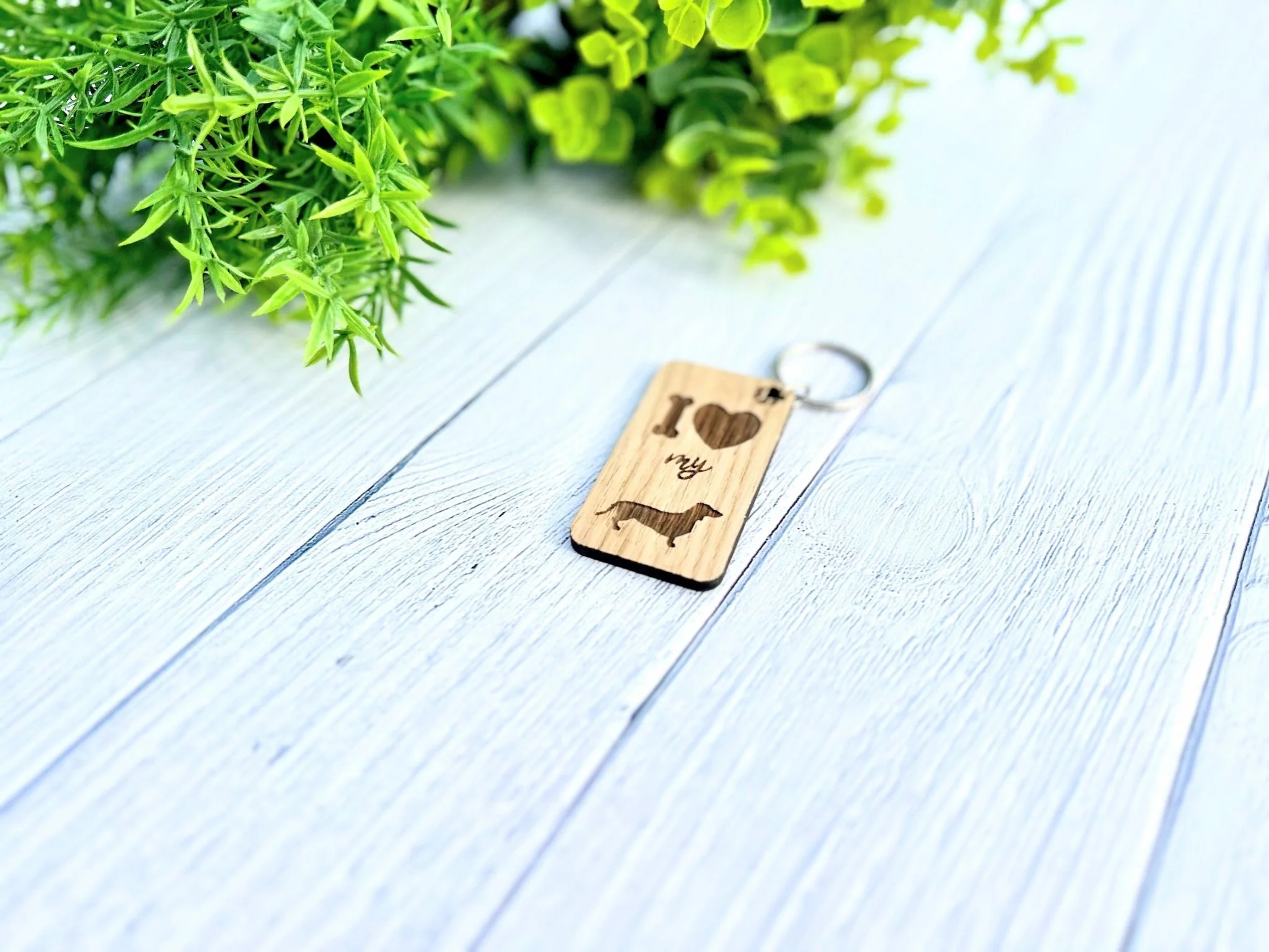 I love my Dachshund Wooden Keyring | Oak Dog Keychain | Gift For Dachshund Parent | Doggy Key Tag Gift - Image 4