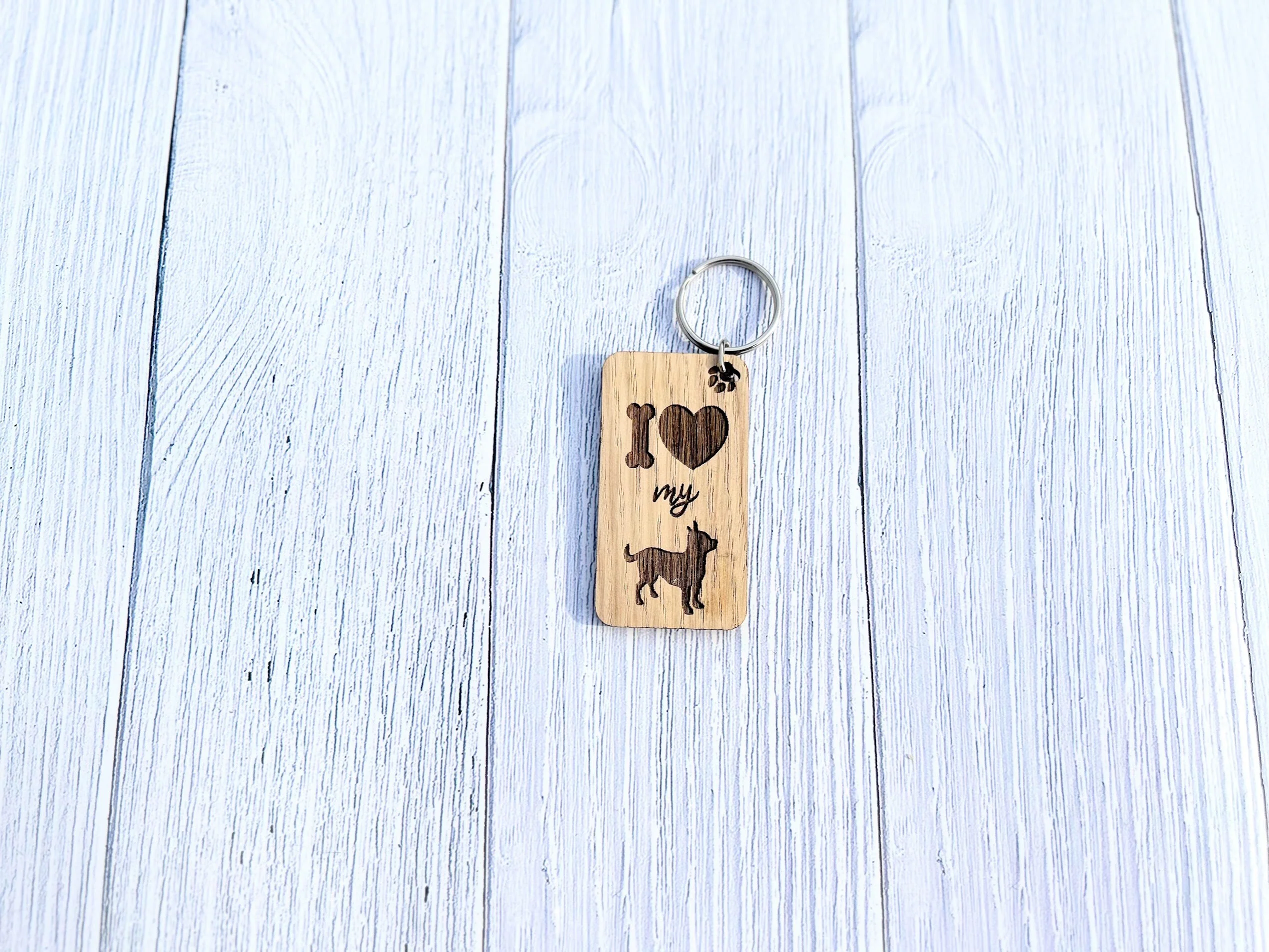 I Love my Short-Haired Chihuahua Wooden Keyring | Oak Dog Keychain | Gift For Chihuahua Parent | Doggy Key Tag Gift - Image 2