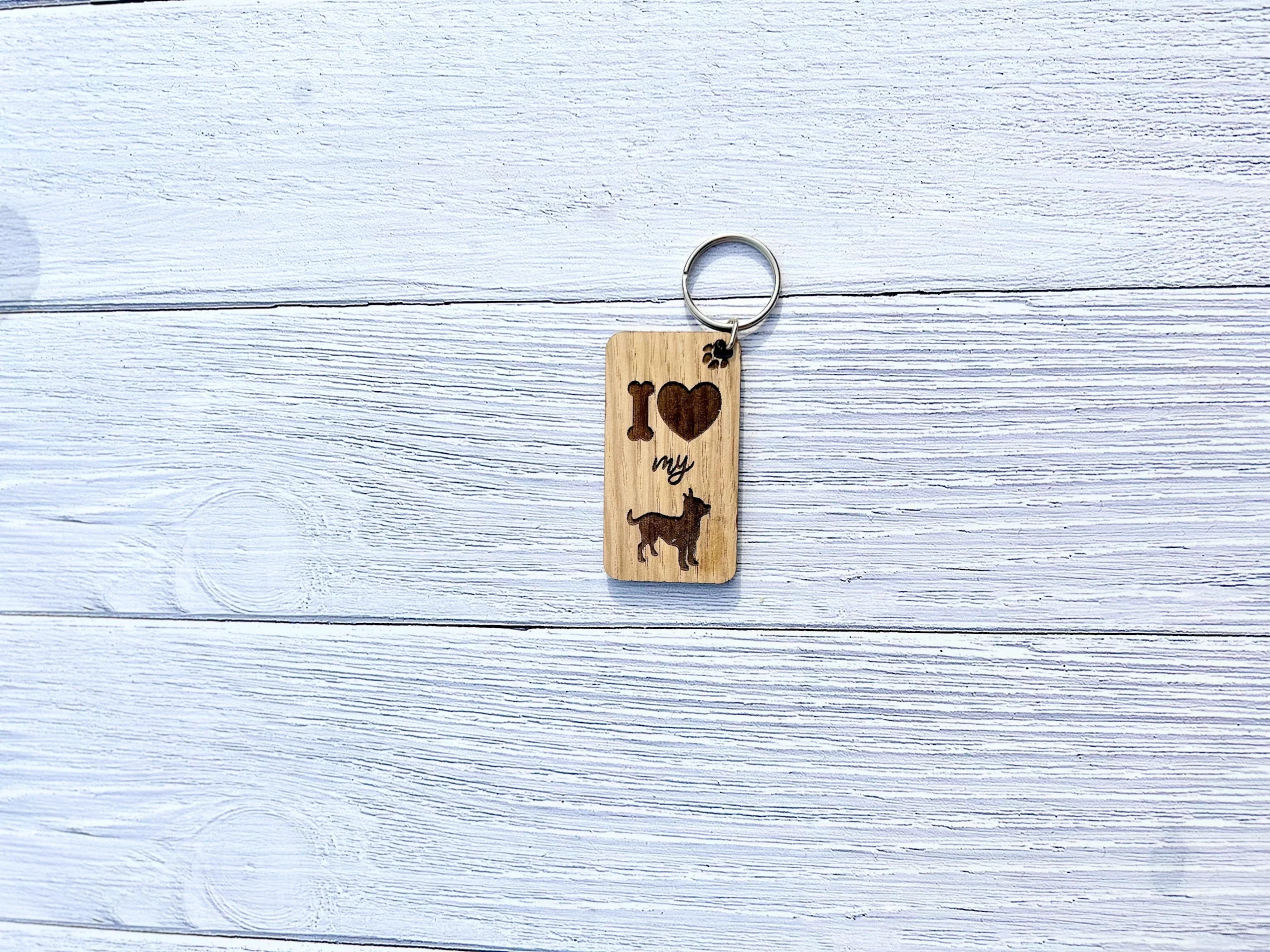 I Love my Short-Haired Chihuahua Wooden Keyring | Oak Dog Keychain | Gift For Chihuahua Parent | Doggy Key Tag Gift - Image 3
