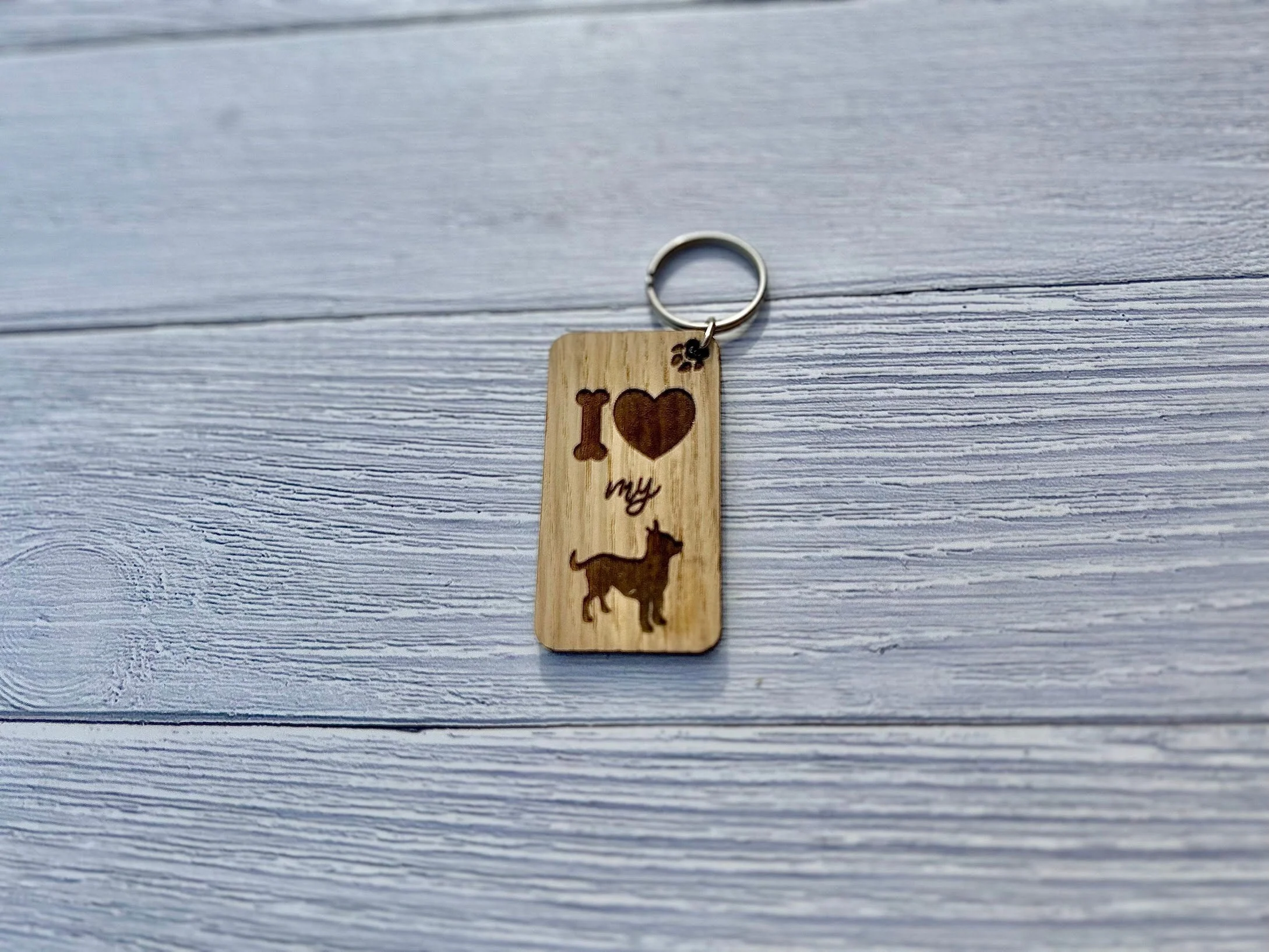 I Love my Short-Haired Chihuahua Wooden Keyring | Oak Dog Keychain | Gift For Chihuahua Parent | Doggy Key Tag Gift - Image 7